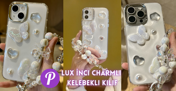 Lux İnci Charmlı Kelebekli Kılıf