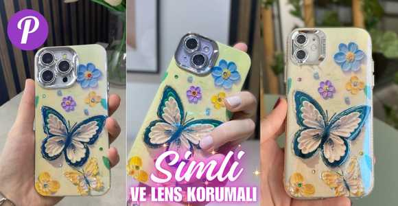 Simli Ve Lens Korumalı Kelebekli Kılıf