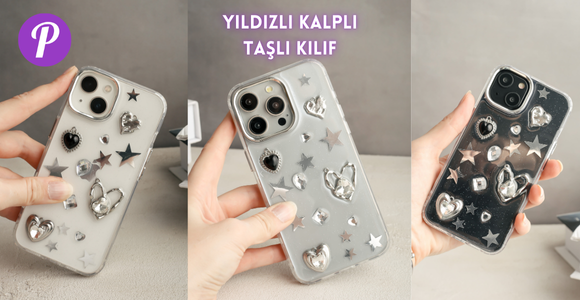 Yıldızlı Taşlı Kalpli Kılıf