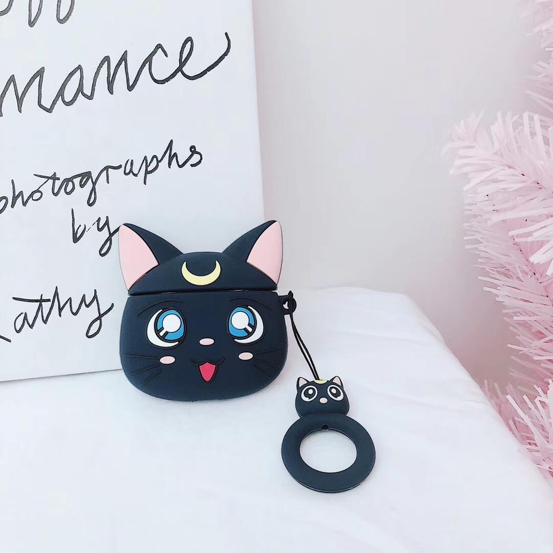 Airpods 2. Nesil Uyumlu Siyah Anime Kedi Airpods Kılıfı Airpods 2. Nesil Uyumlu Siyah Anime Kedi Airpods Kılıfı