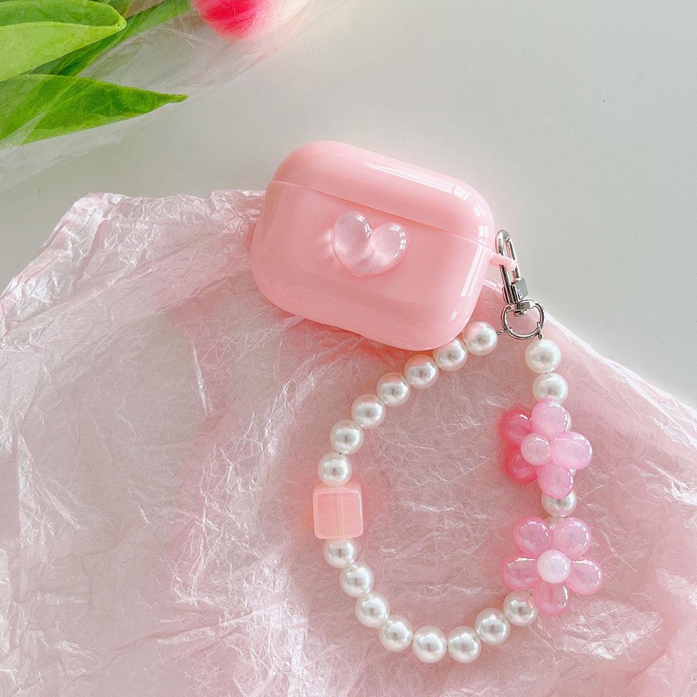 Airpods Pro 1. Nesil Uyumlu Pembe Kalpli İnci Charmlı Airpods Kılıfı Airpods Pro 1. Nesil Uyumlu Pembe Kalpli İnci Charmlı Airpods Kılıfı