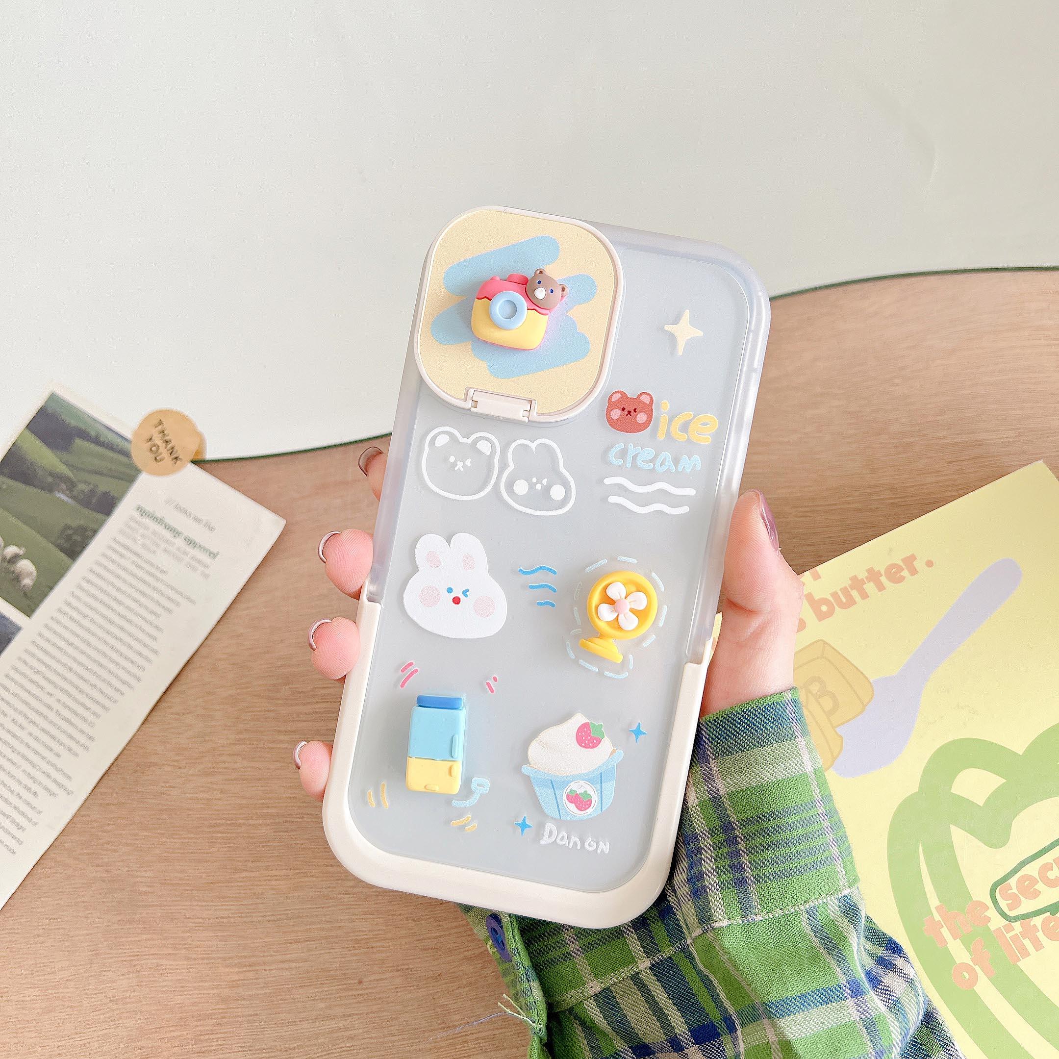 iPhone 11 Uyumlu Ice Cream Şeffaf Figürlü Aynalı Standlı Kılıf iPhone 11 Uyumlu Ice Cream Şeffaf Figürlü Aynalı Standlı Kılıf