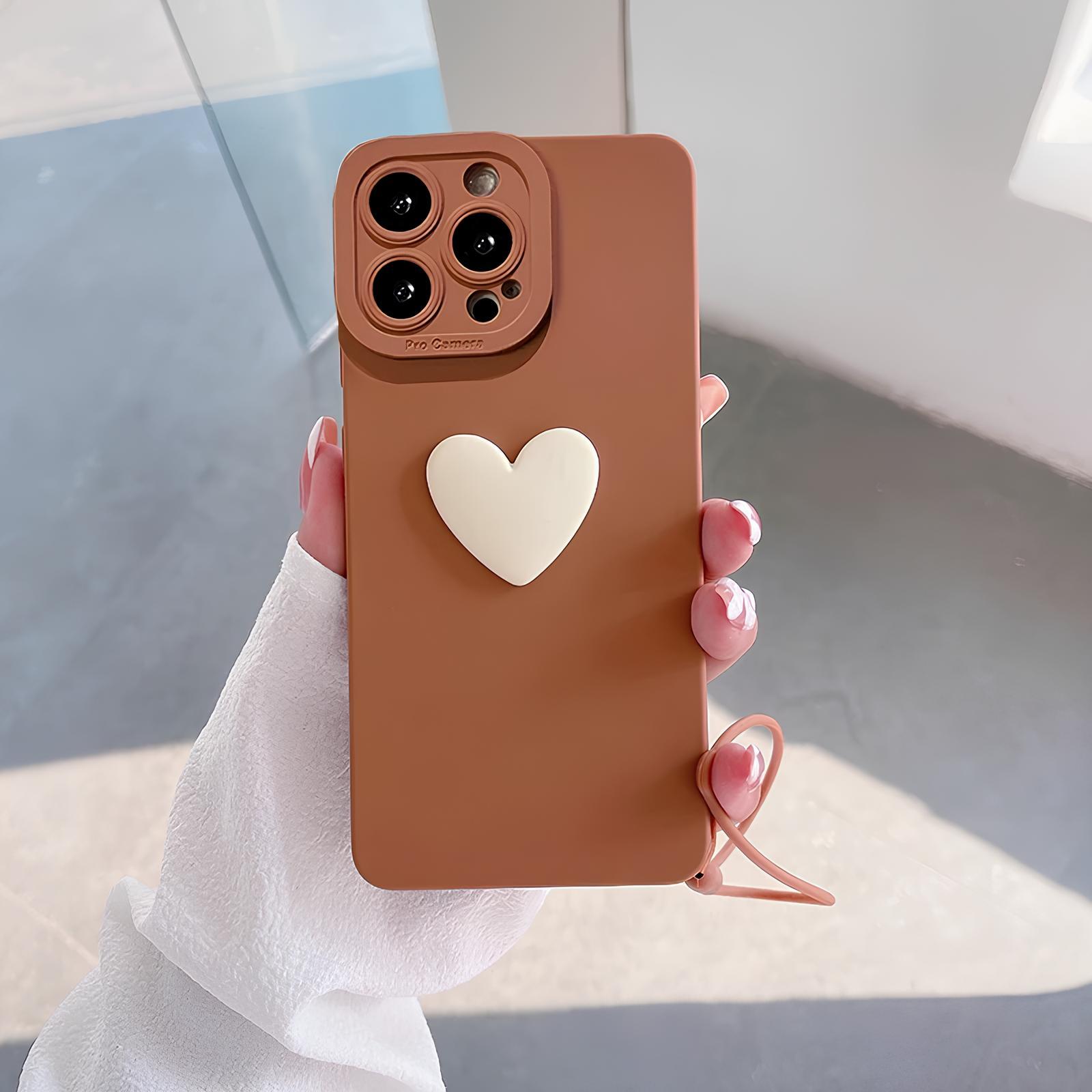iPhone 11 Uyumlu Kahverengi Kalpli Bilek Askılı Silikon Kılıf iPhone 11 Uyumlu Kahverengi Kalpli Bilek Askılı Silikon Kılıf