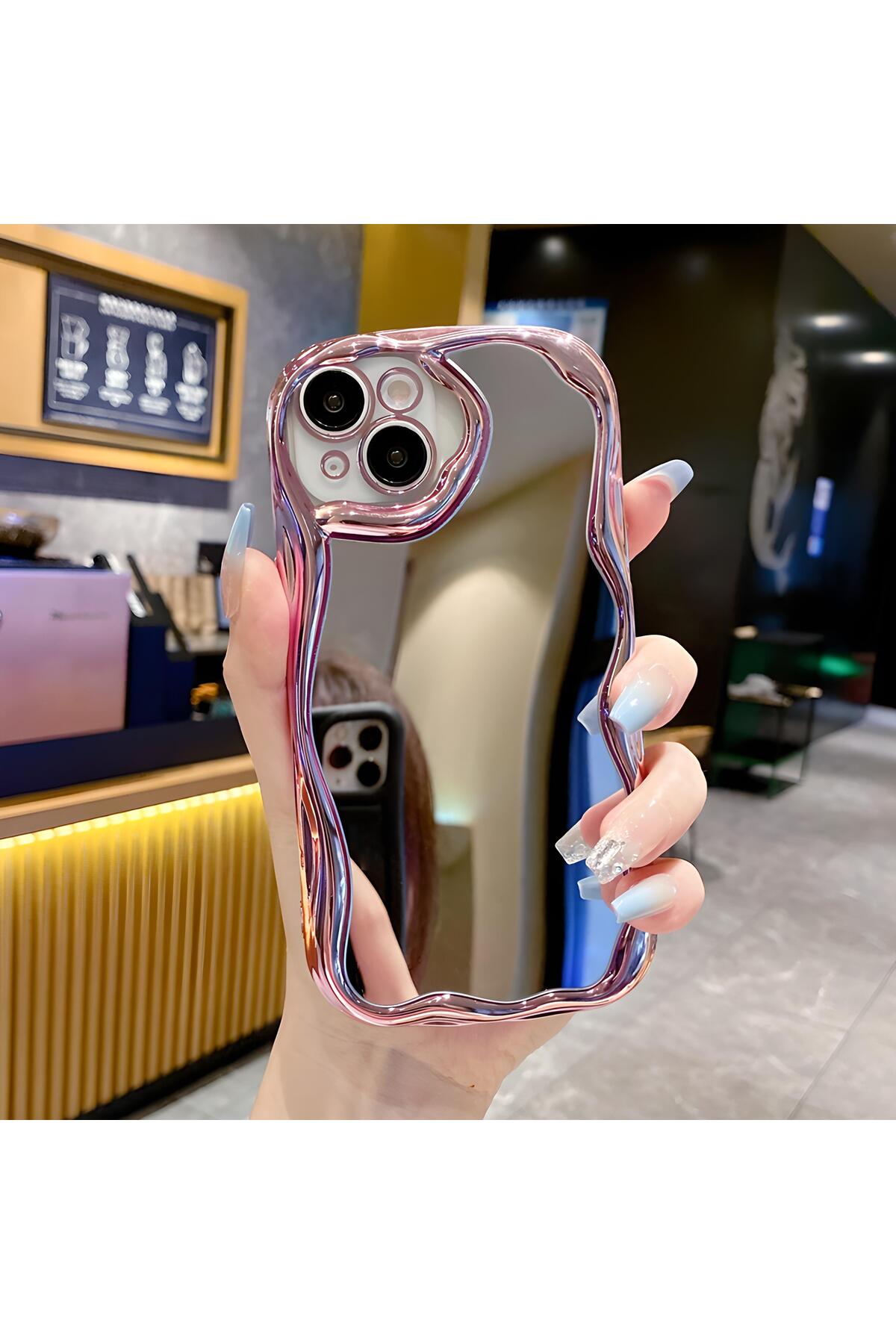 iPhone 11 Uyumlu Pembe Dalgalı Aynalı Kılıf iPhone 11 Uyumlu Pembe Dalgalı Aynalı Kılıf
