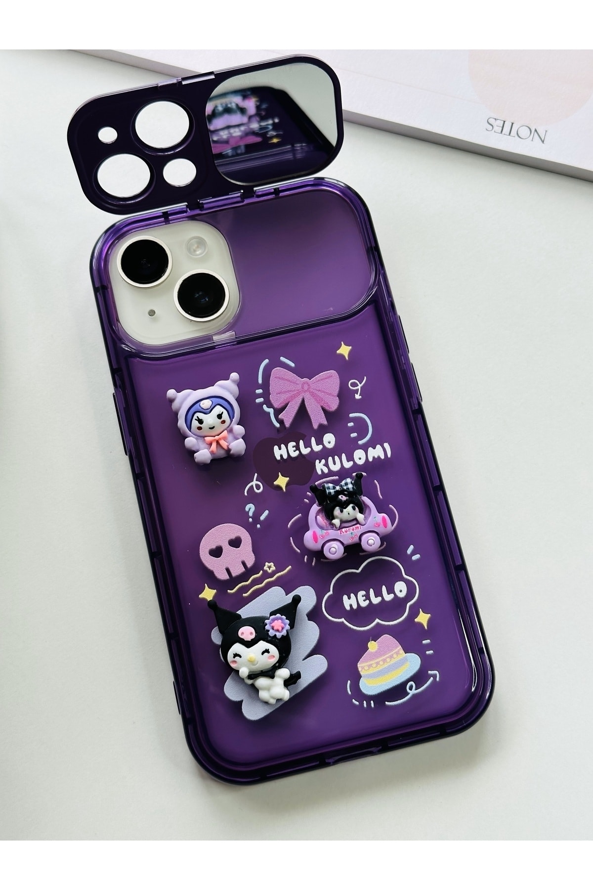 iPhone 13 Hello Kuromi Mor Ayna Kapaklı Uyumlu Kılıf iPhone 13 Hello Kuromi Mor Ayna Kapaklı Uyumlu Kılıf