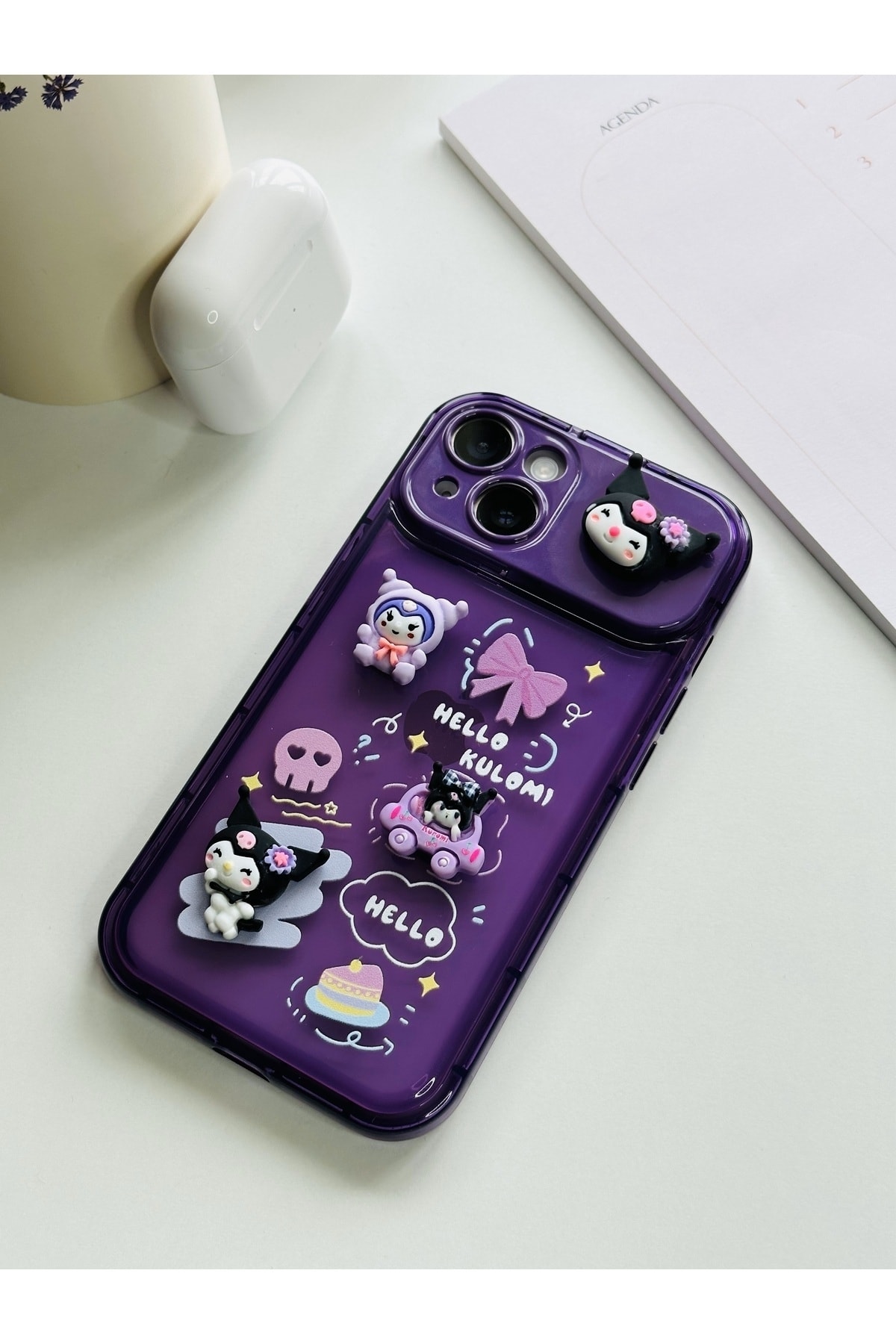 iPhone 13 Hello Kuromi Mor Ayna Kapaklı Uyumlu Kılıf iPhone 13 Hello Kuromi Mor Ayna Kapaklı Uyumlu Kılıf