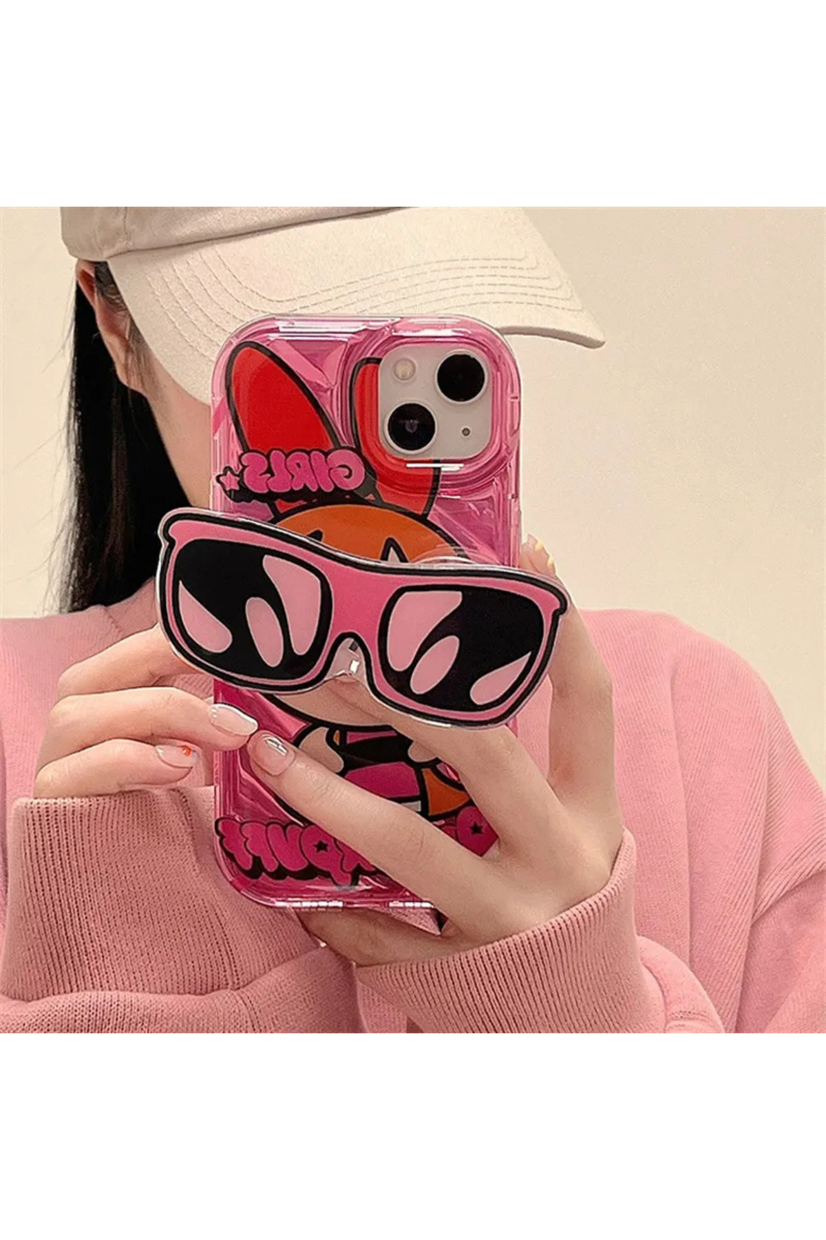 iPhone 13 Pro Uyumlu Pembe Powerpuff Girls Gözlüklü Popsocket Kılıf iPhone 13 Pro Uyumlu Pembe Powerpuff Girls Gözlüklü Popsocket Kılıf
