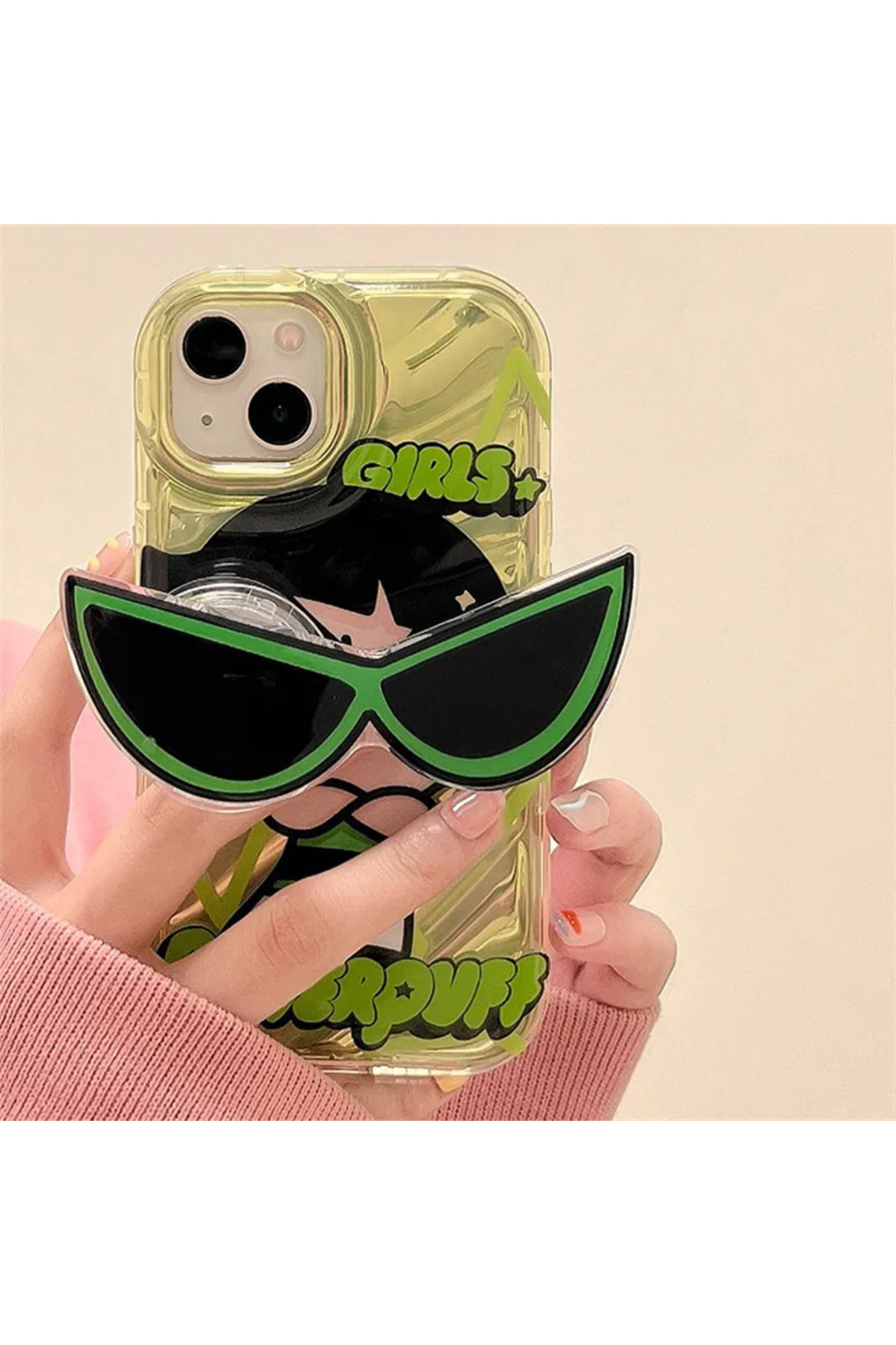 iPhone 13 Pro Uyumlu Yeşil Powerpuff Girls Gözlüklü Popsocket Kılıf iPhone 13 Pro Uyumlu Yeşil Powerpuff Girls Gözlüklü Popsocket Kılıf
