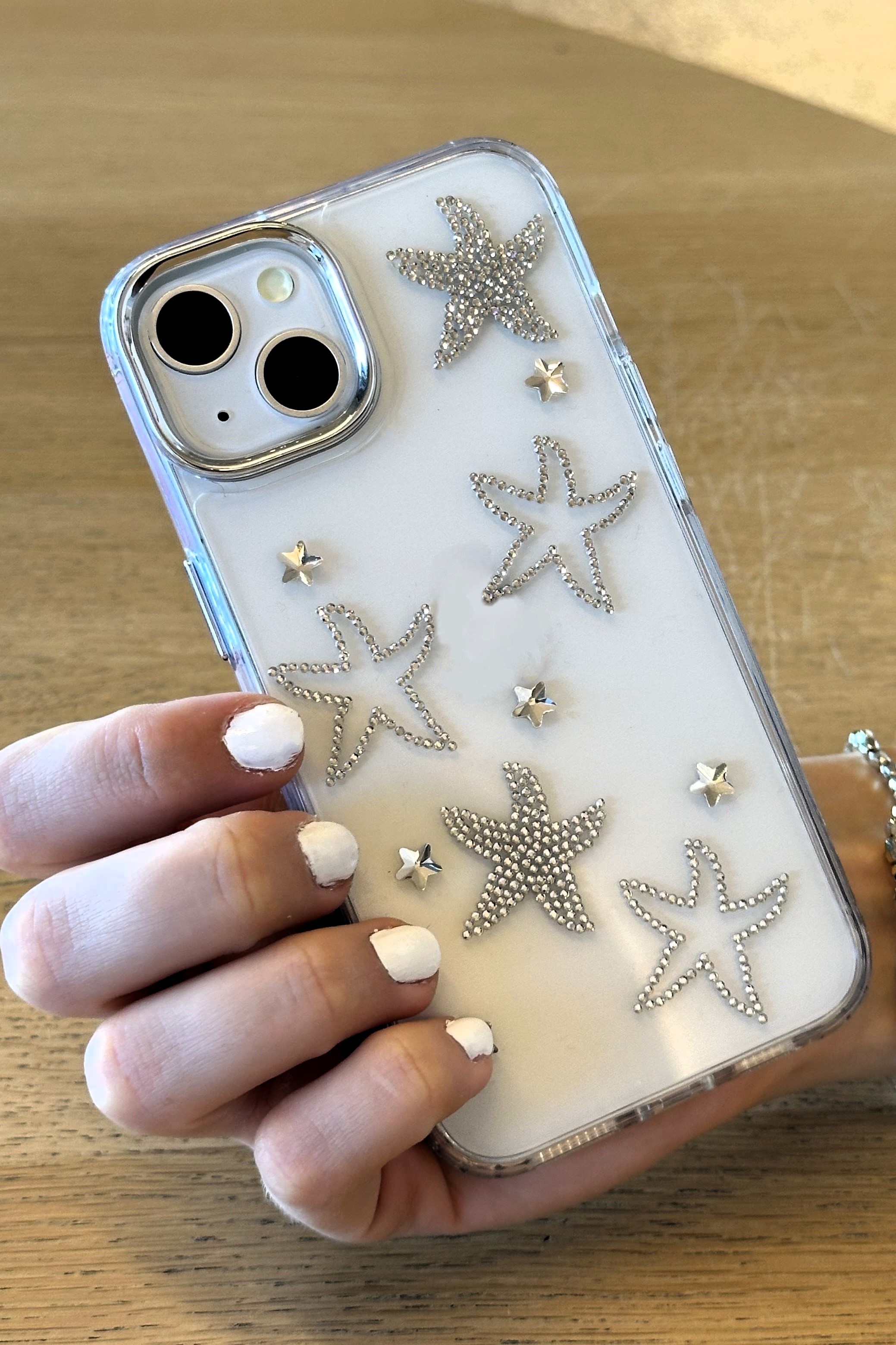 iPhone 13 Uyumlu Taşlı Deniz Yıldızı Desenli Şeffaf Kılıf iPhone 13 Uyumlu Taşlı Deniz Yıldızı Desenli Şeffaf Kılıf