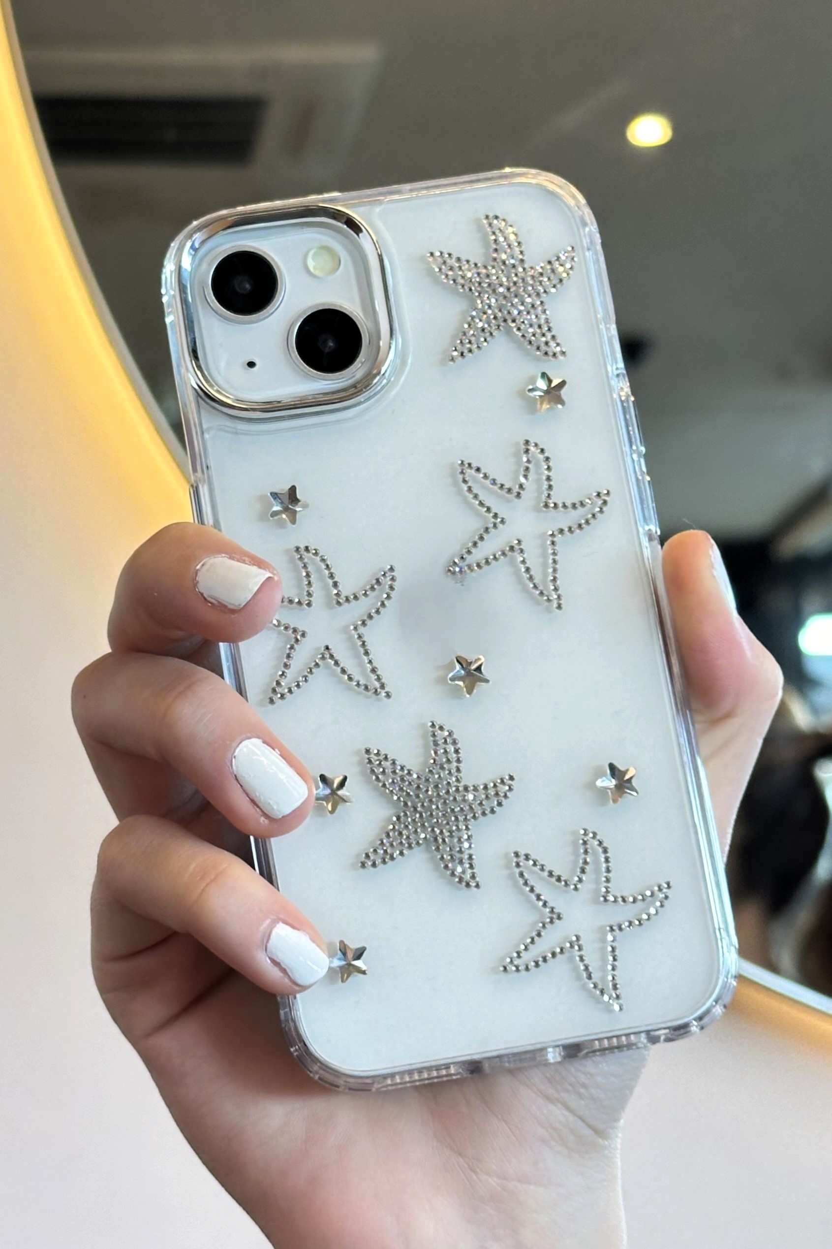 iPhone 13 Uyumlu Taşlı Deniz Yıldızı Desenli Şeffaf Kılıf iPhone 13 Uyumlu Taşlı Deniz Yıldızı Desenli Şeffaf Kılıf