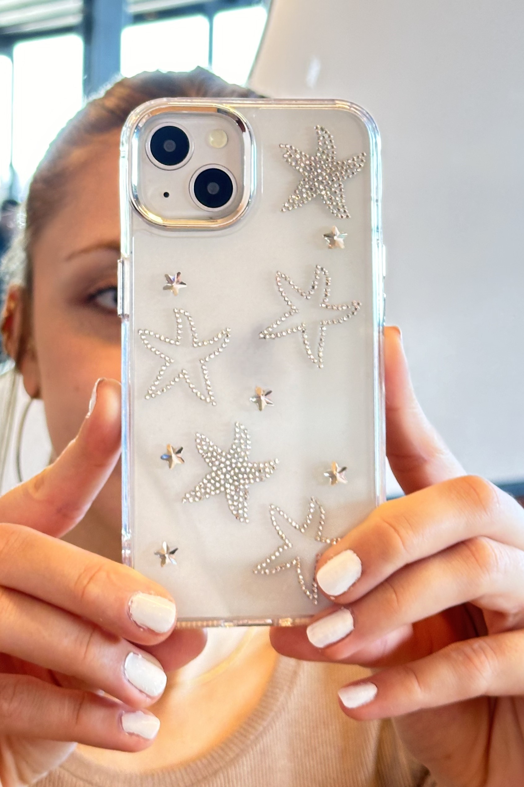 iPhone 13 Uyumlu Taşlı Deniz Yıldızı Desenli Şeffaf Kılıf iPhone 13 Uyumlu Taşlı Deniz Yıldızı Desenli Şeffaf Kılıf