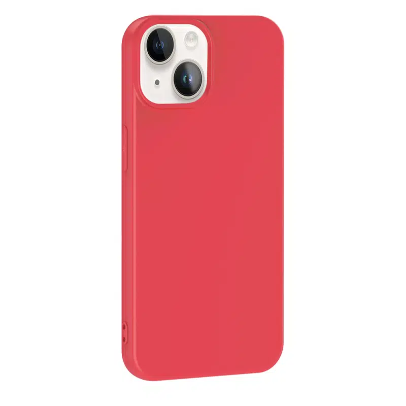 iPhone 13 ve 14 Uyumlu İçi Kadife Mercan Kırmızı Lansman Silikon Kılıf