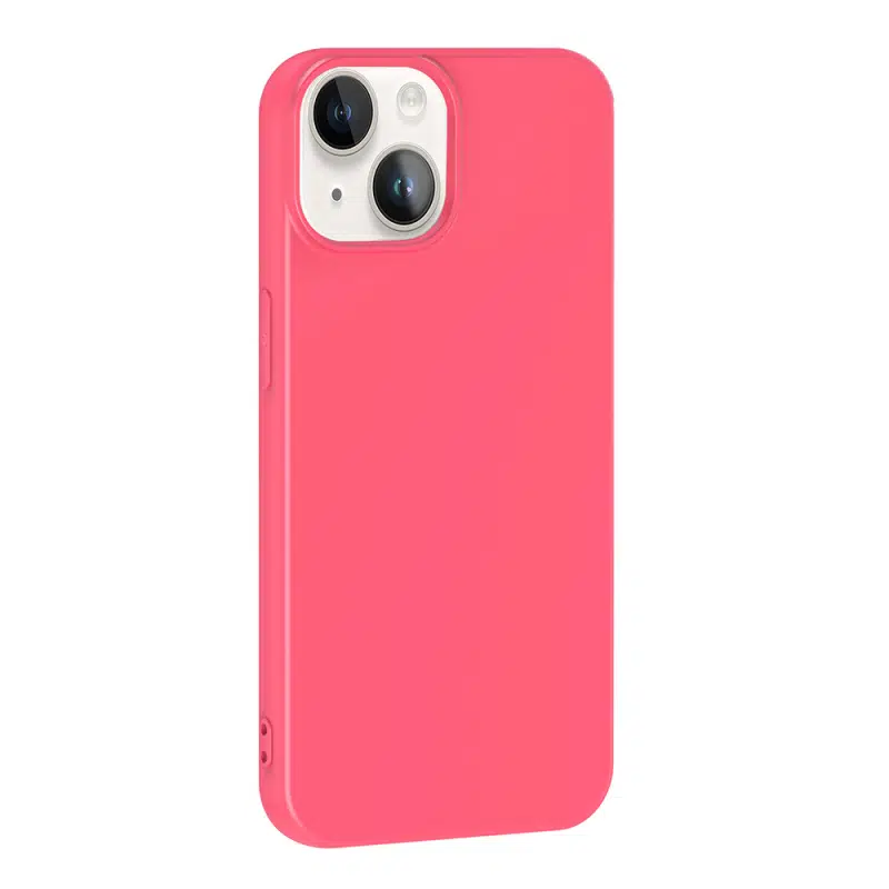 iPhone 13 ve 14 Uyumlu İçi Kadife Neon Pembe Lansman Silikon Kılıf