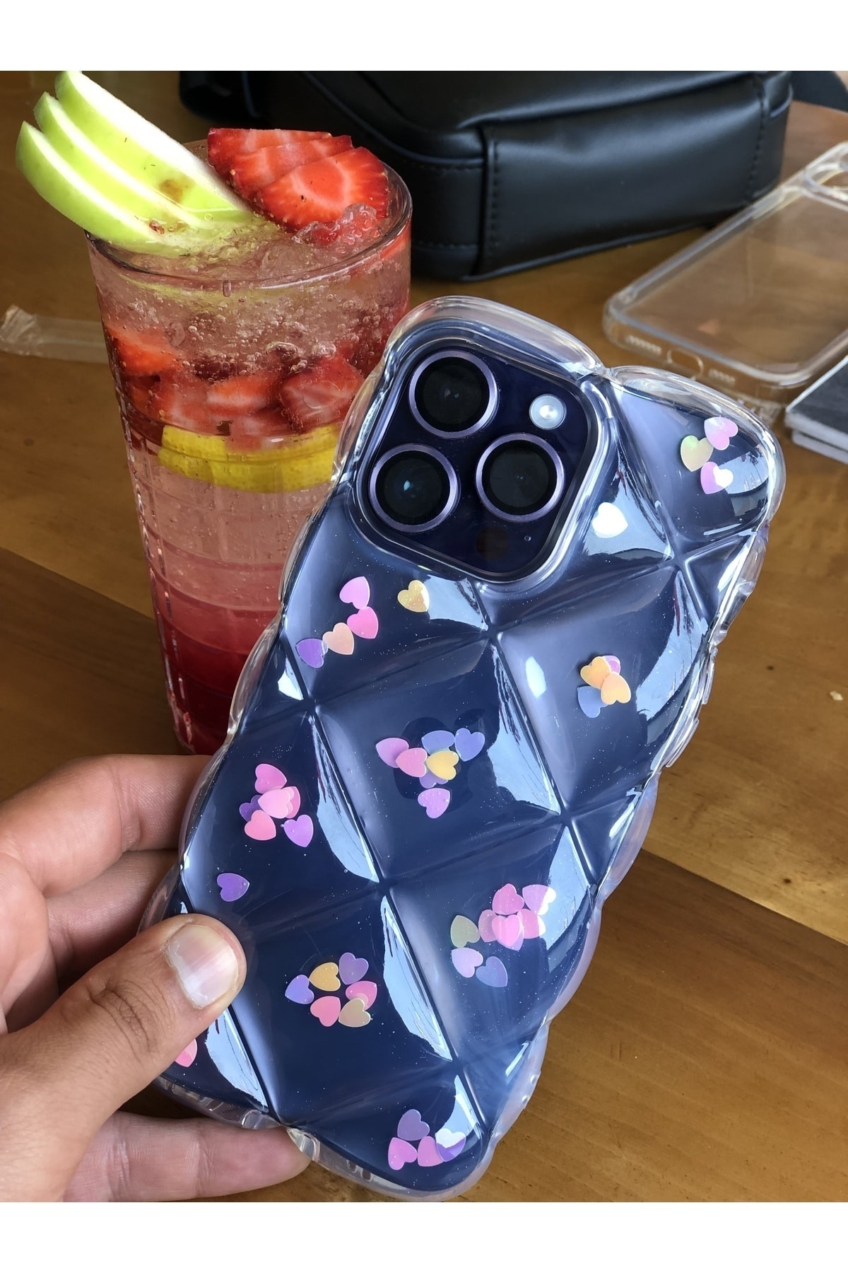 iPhone 14 Kristal Puf Case Renkli Kalpli iPhone 14 Kristal Puf Case Renkli Kalpli