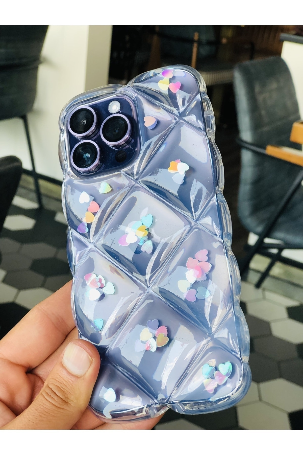 iPhone 14 Kristal Puf Case Renkli Kalpli iPhone 14 Kristal Puf Case Renkli Kalpli