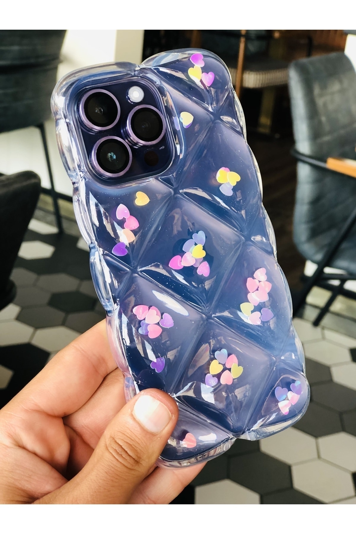 iPhone 14 Kristal Puf Case Renkli Kalpli iPhone 14 Kristal Puf Case Renkli Kalpli