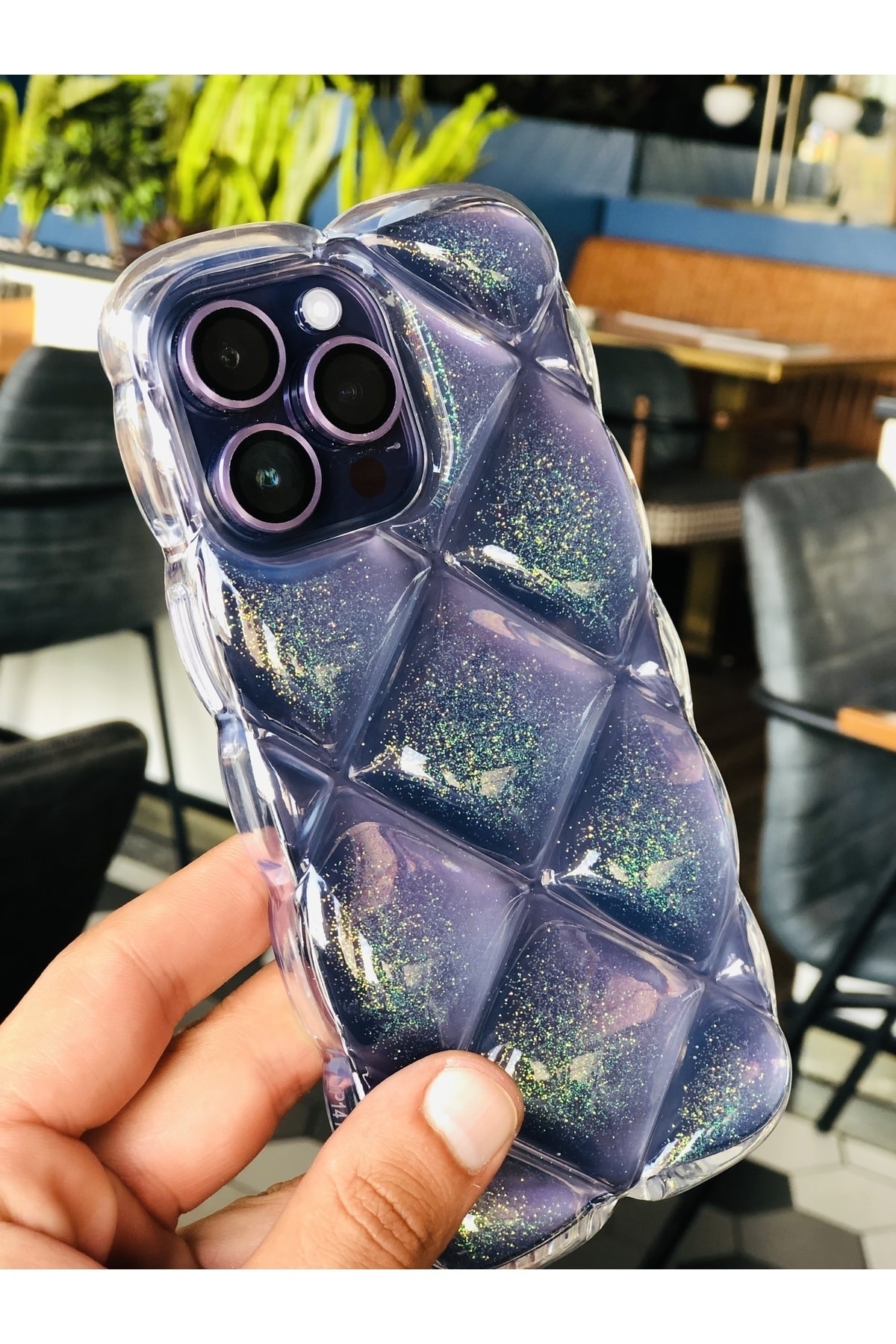 iPhone 14 Kristal Puf Case Şeffaf Simli iPhone 14 Kristal Puf Case Şeffaf Simli