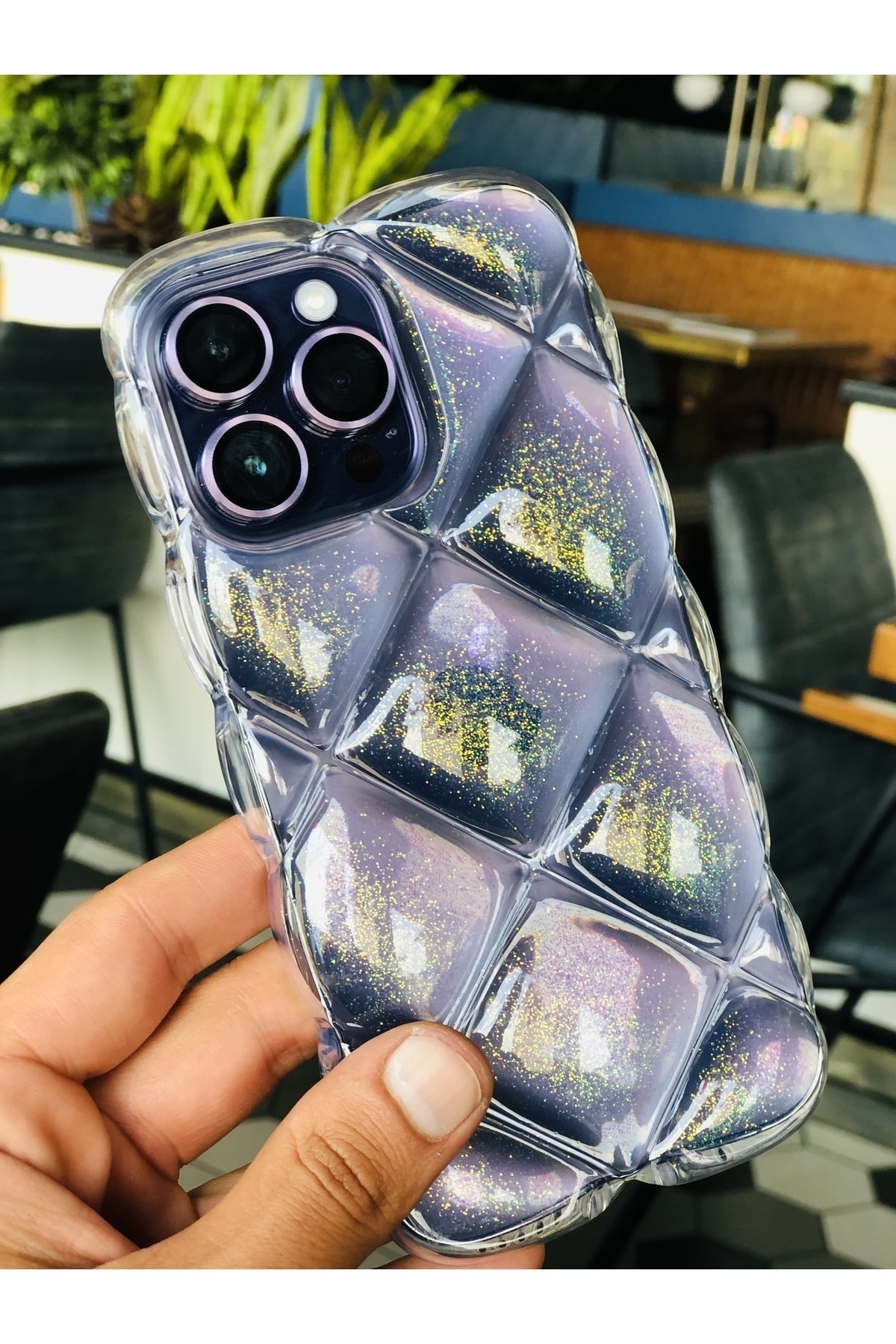 iPhone 14 Kristal Puf Case Şeffaf Simli iPhone 14 Kristal Puf Case Şeffaf Simli