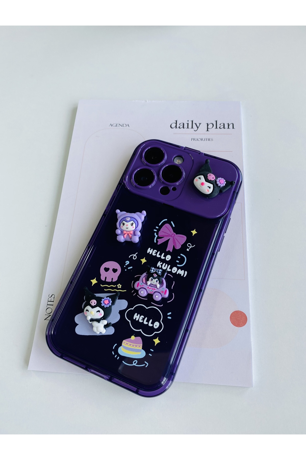 iPhone 14 Plus Uyumlu Hello Kuromi Mor Ayna Kapaklı Kılıf iPhone 14 Plus Uyumlu Hello Kuromi Mor Ayna Kapaklı Kılıf