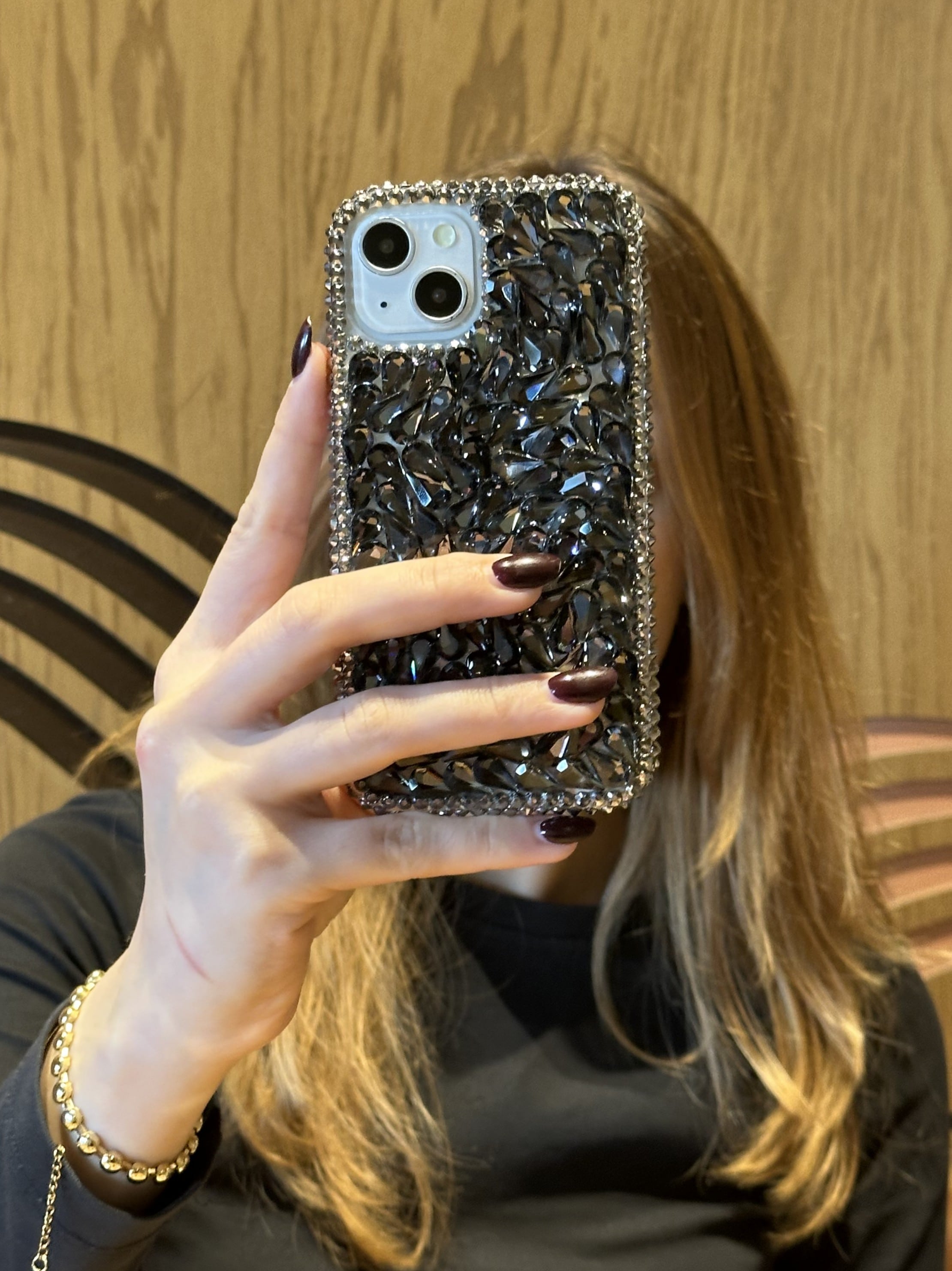 iPhone 14 Plus Ve 15 Plus Uyumlu Lüks Siyah Kristal Taşlı Kılıf iPhone 14 Plus Ve 15 Plus Uyumlu Lüks Siyah Kristal Taşlı Kılıf