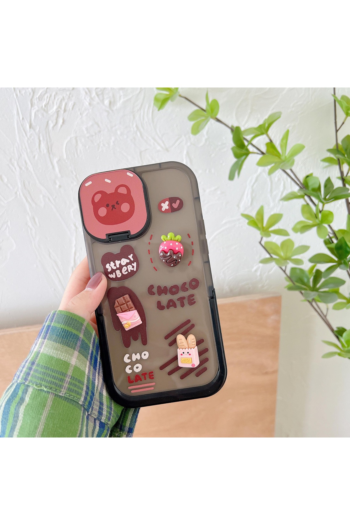 Iphone 14 Pro Aynalı Ve Standlı Kılıf Çikolata Ve Ayıcık Figürlü Iphone 14 Pro Aynalı Ve Standlı Kılıf Çikolata Ve Ayıcık Figürlü
