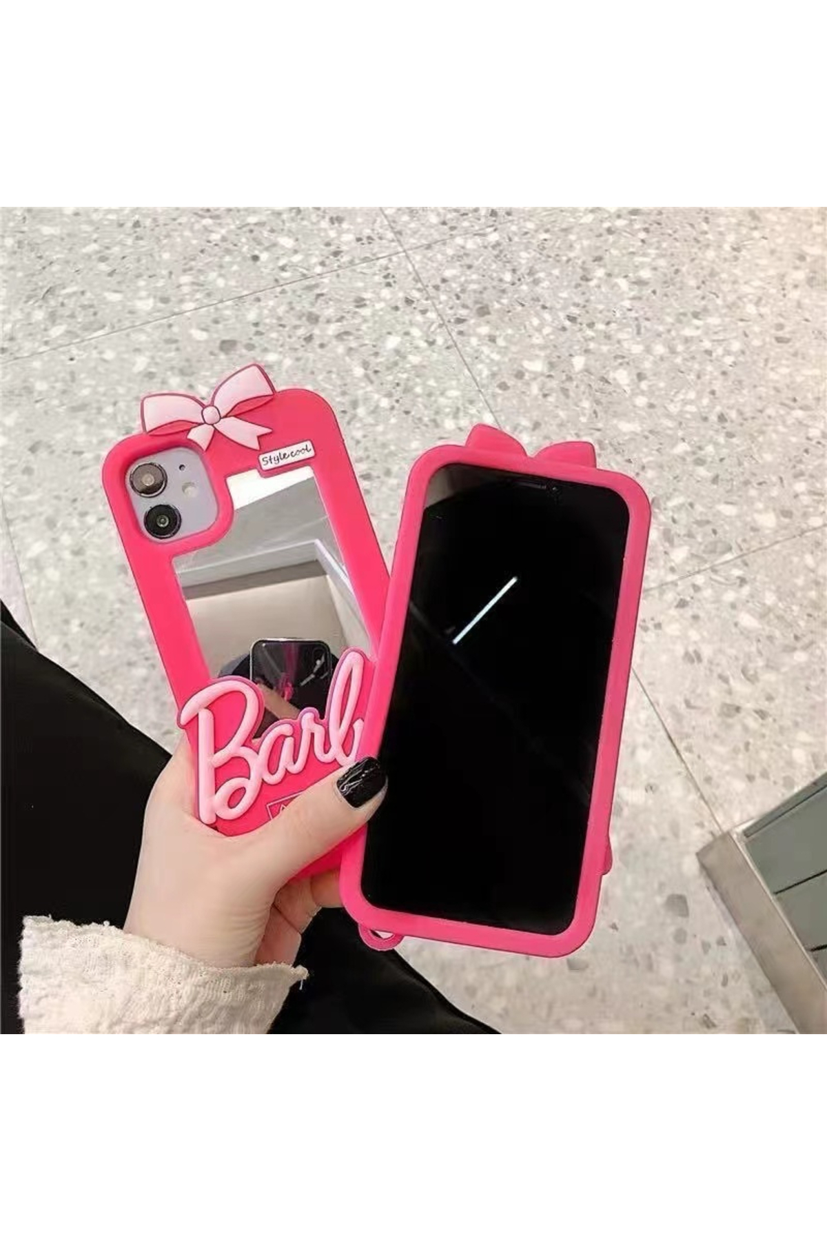 iPhone 14 Pro Uyumlu Aynalı Barbie Silikon Kılıf iPhone 14 Pro Uyumlu Aynalı Barbie Silikon Kılıf