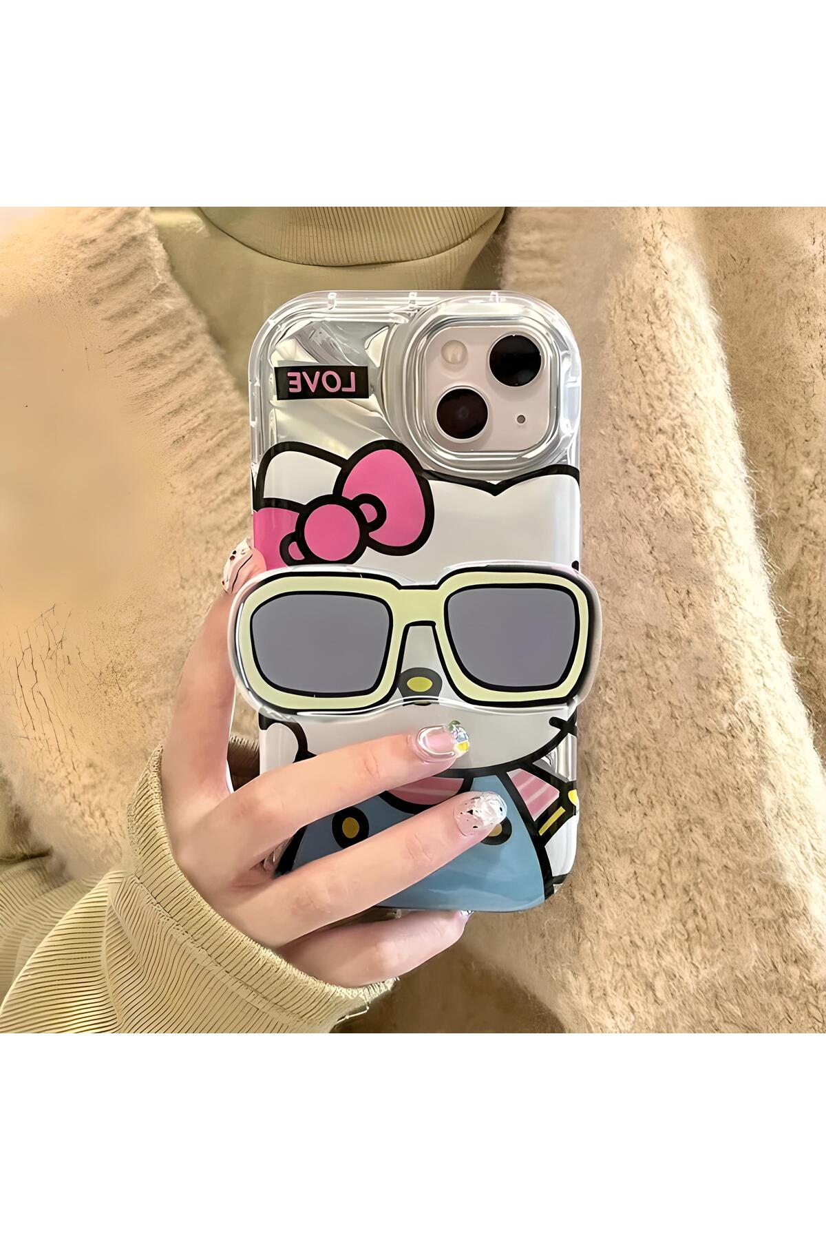 iPhone 14 Pro Uyumlu Hello Kitty Gözlüklü Popsocket Kılıf iPhone 14 Pro Uyumlu Hello Kitty Gözlüklü Popsocket Kılıf