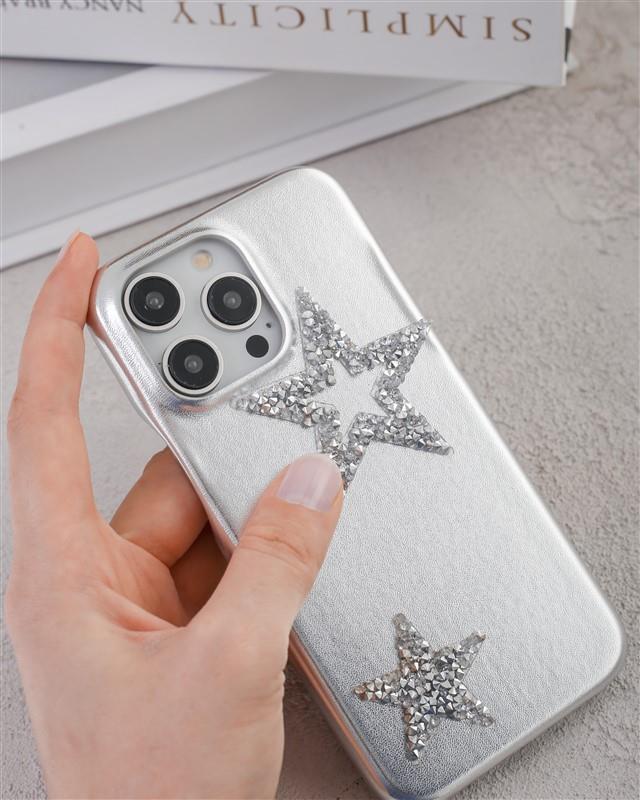 iPhone 14 Pro Uyumlu Lüks Gümüş Yıldızlı Taşlı Kılıf iPhone 14 Pro Uyumlu Lüks Gümüş Yıldızlı Taşlı Kılıf