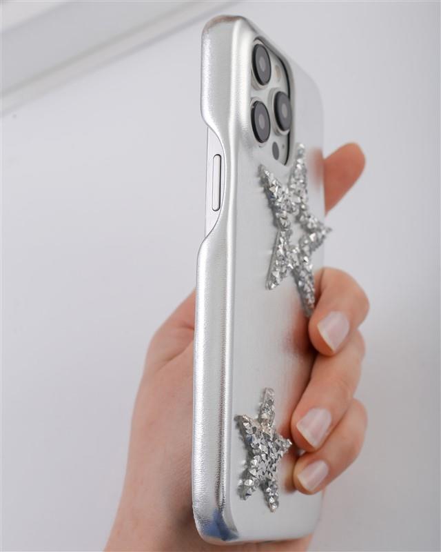 iPhone 14 Pro Uyumlu Lüks Gümüş Yıldızlı Taşlı Kılıf iPhone 14 Pro Uyumlu Lüks Gümüş Yıldızlı Taşlı Kılıf