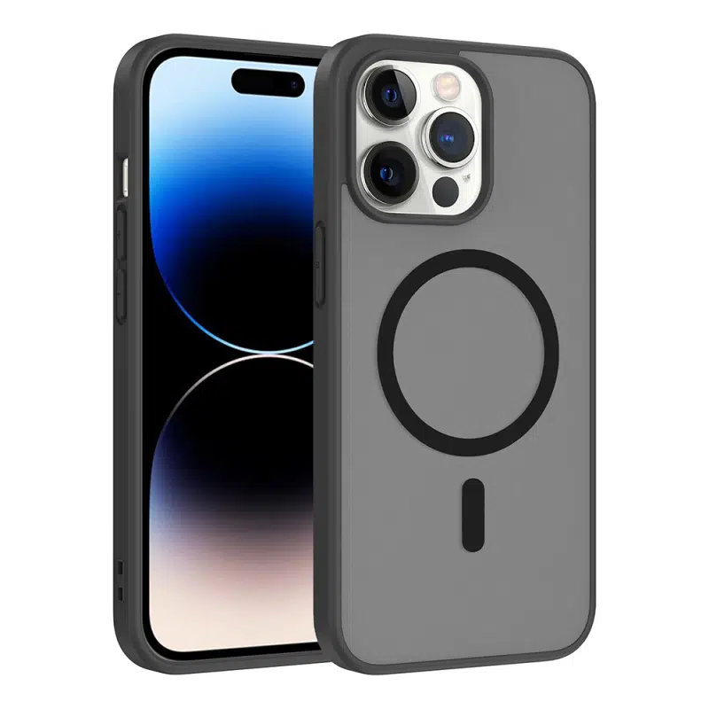 iPhone 14 Pro Uyumlu Mat Parmak İzi Yapmayan Magsafeli Transparan Siyah Babet Kapak