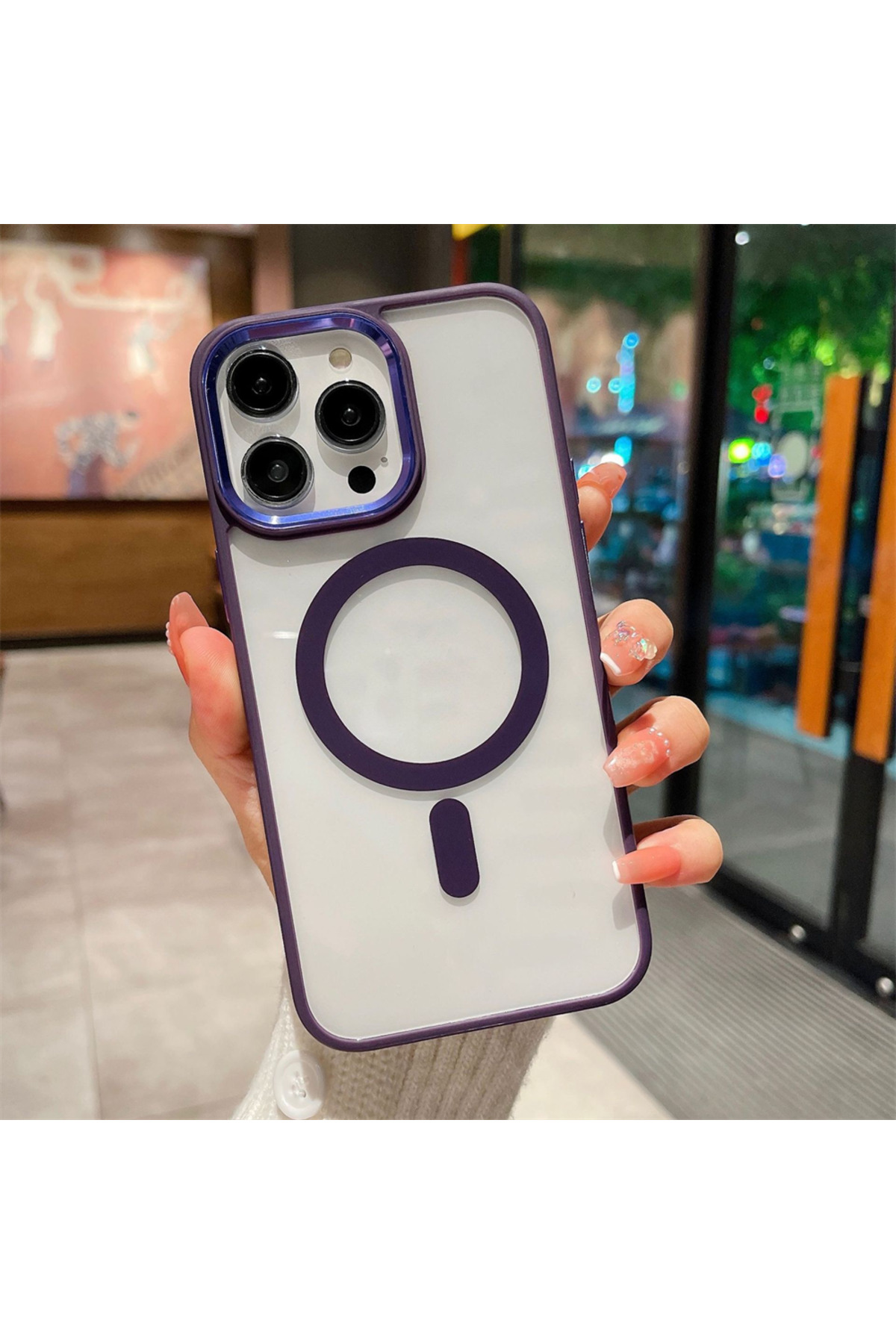 iPhone 14 Pro Uyumlu Sararmaz Şeffaf Kapak Mika Mor Magsafe Kılıf iPhone 14 Pro Uyumlu Sararmaz Şeffaf Kapak Mika Mor Magsafe Kılıf
