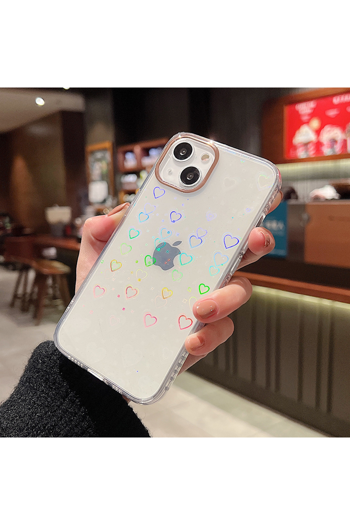 iPhone 14 Pro Uyumlu Şeffaf Hareketli Kalpli Kılıf iPhone 14 Pro Uyumlu Şeffaf Hareketli Kalpli Kılıf
