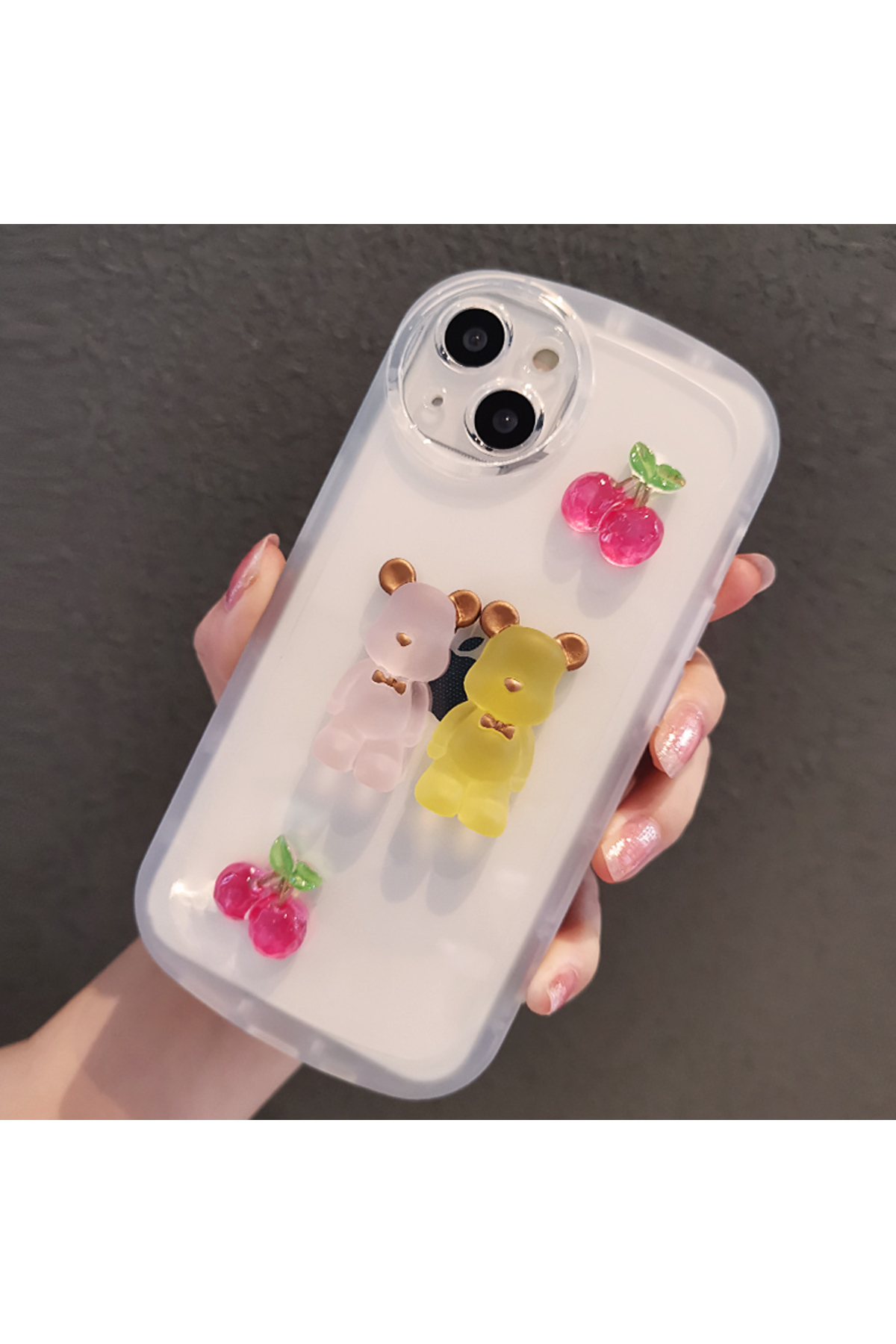 iPhone 14 Pro uyumlu Şeffaf Kiraz Ve Ayıcık Figürlü Kılıf iPhone 14 Pro uyumlu Şeffaf Kiraz Ve Ayıcık Figürlü Kılıf