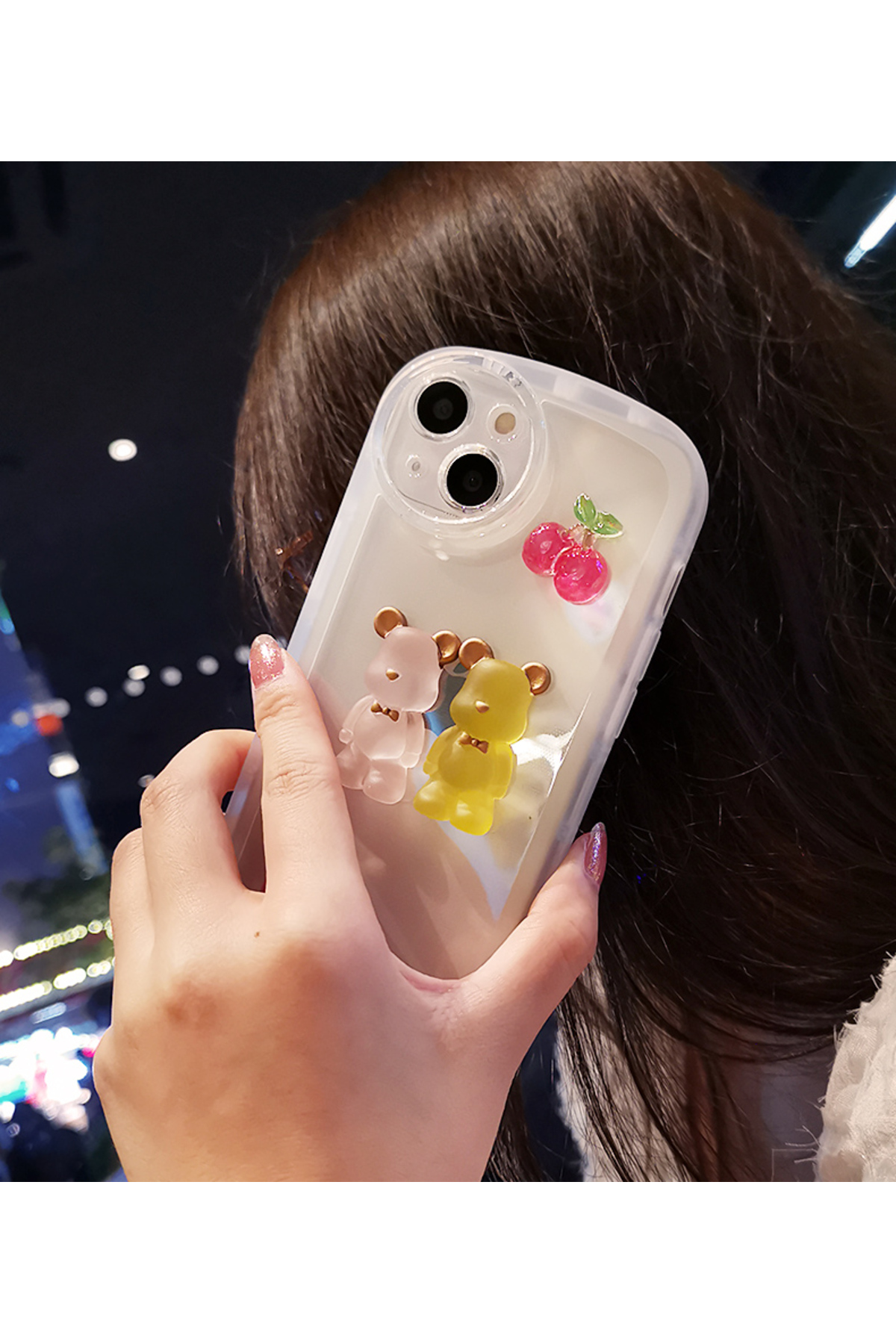 iPhone 14 Pro uyumlu Şeffaf Kiraz Ve Ayıcık Figürlü Kılıf iPhone 14 Pro uyumlu Şeffaf Kiraz Ve Ayıcık Figürlü Kılıf