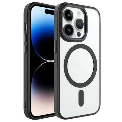 iPhone 14 Pro Uyumlu Şeffaf Sararmaz Magsafe Özellikli Siyah Kılıf