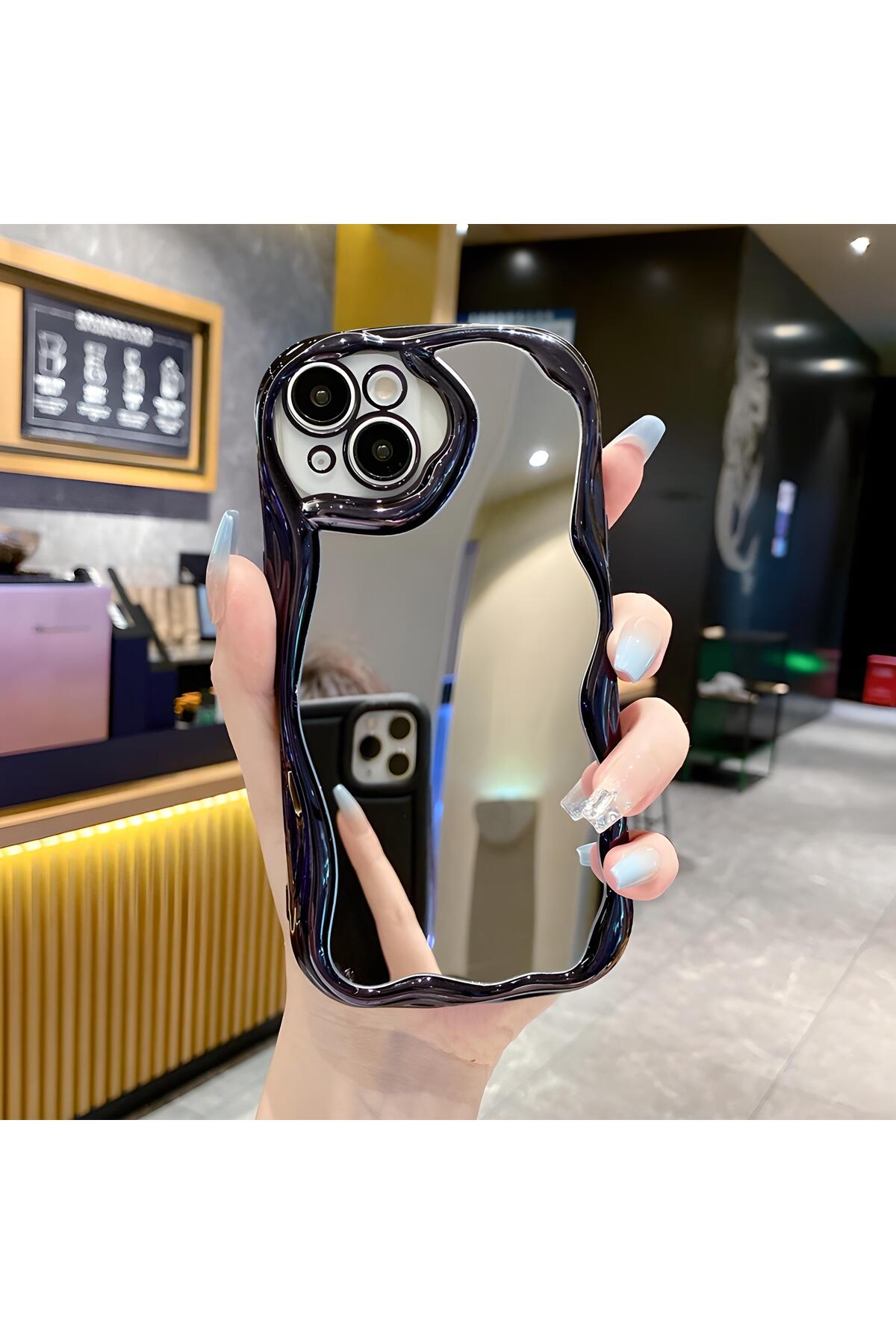 iPhone 14 Pro Uyumlu Siyah Dalgalı Aynalı Kılıf iPhone 14 Pro Uyumlu Siyah Dalgalı Aynalı Kılıf