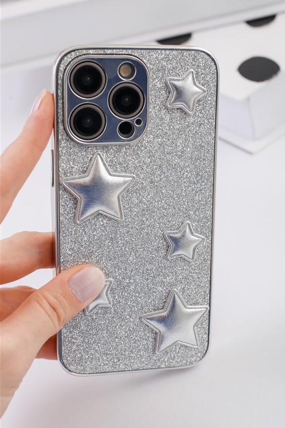 iPhone 14 Promax Uyumlu Gümüş Puf Yıldızlı Simli Kılıf iPhone 14 Promax Uyumlu Gümüş Puf Yıldızlı Simli Kılıf