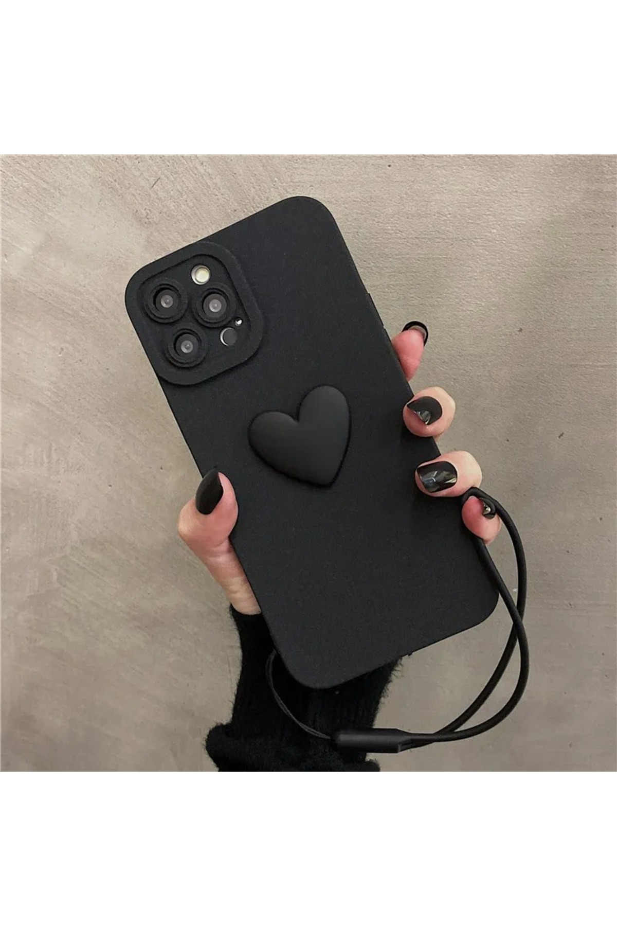 iPhone 14 Promax Uyumlu Siyah Kalpli Bilek Askılı Silikon Kılıf iPhone 14 Promax Uyumlu Siyah Kalpli Bilek Askılı Silikon Kılıf
