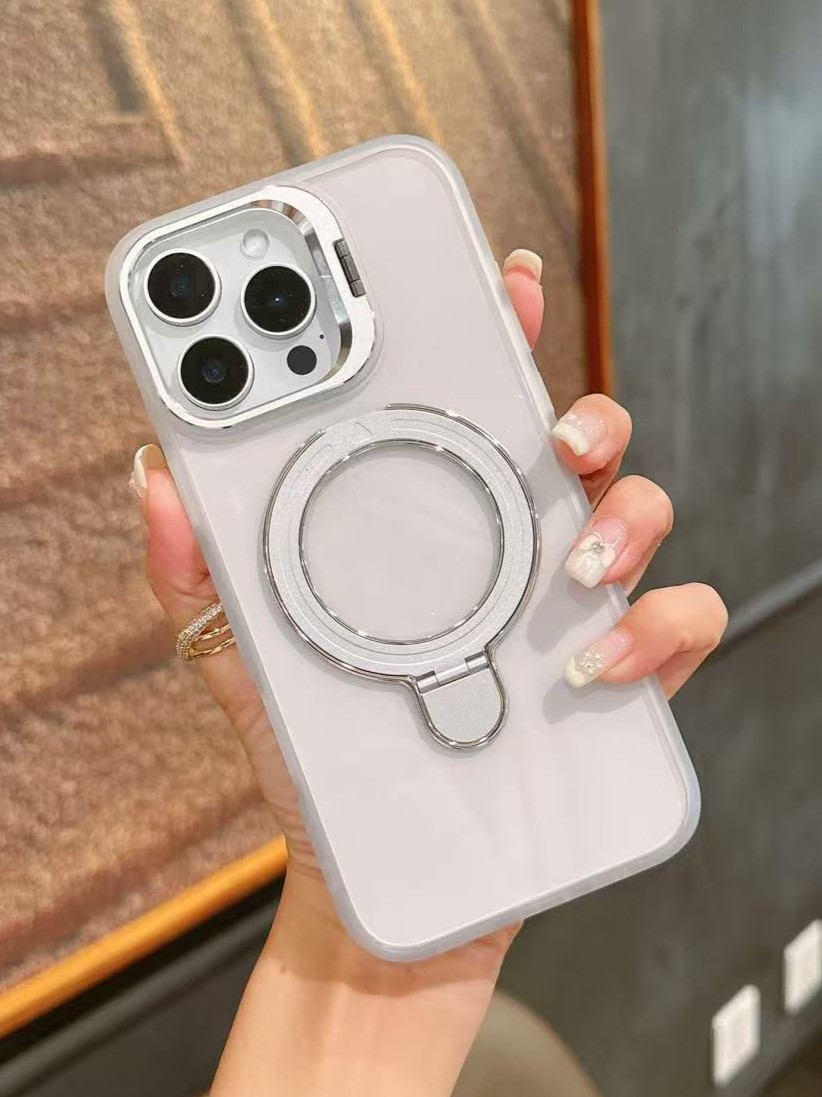 iPhone 15 Pro Max Uyumlu Beyaz Magsafe Ve Metal Kamera Çerçevesi Standlı Şeffaf Kılıf iPhone 15 Pro Max Uyumlu Beyaz Magsafe Ve Metal Kamera Çerçevesi Standlı Şeffaf Kılıf