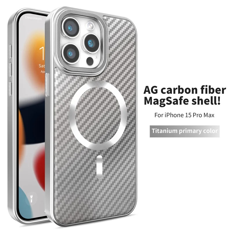 iPhone 15 Pro Max Uyumlu Titanyum Gri Karbon Fiber MagSafe Özellikli Kılıf iPhone 15 Pro Max Uyumlu Titanyum Gri Karbon Fiber MagSafe Özellikli Kılıf