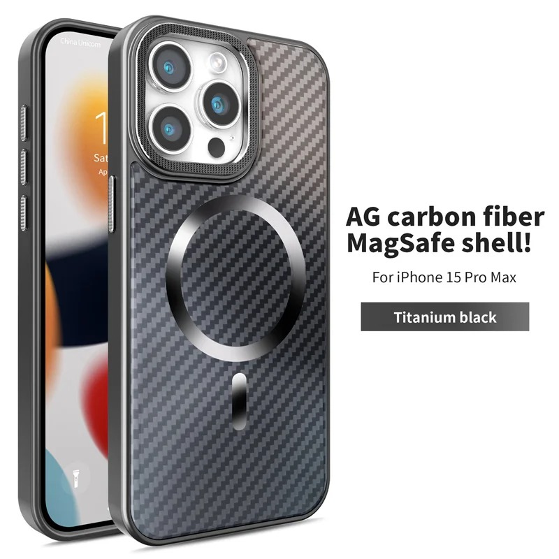 iPhone 15 Pro Max Uyumlu Titanyum Siyah Karbon Fiber MagSafe Özellikli Kılıf iPhone 15 Pro Max Uyumlu Titanyum Siyah Karbon Fiber MagSafe Özellikli Kılıf