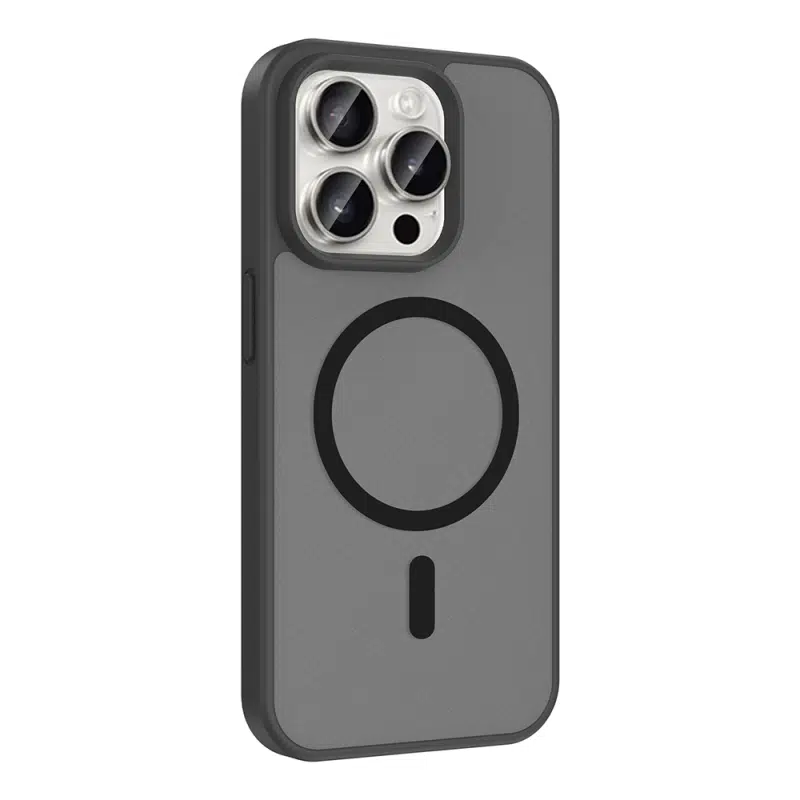 iPhone 15 Pro Uyumlu Mat Parmak İzi Yapmayan Magsafeli Transparan Siyah Babet Kapak