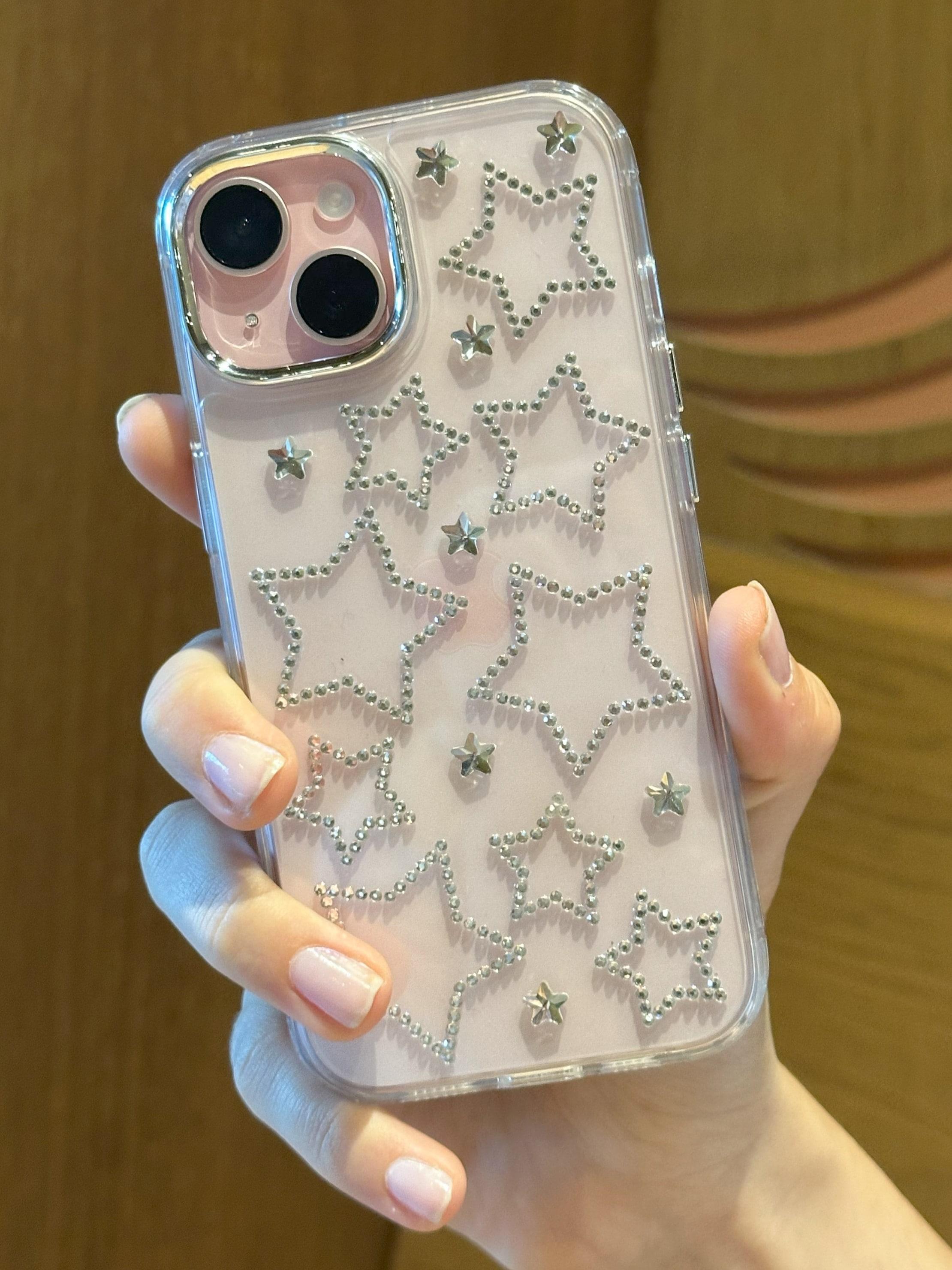 iPhone 15 Uyumlu Gümüş Yıldızlı Şeffaf Kılıf iPhone 15 Uyumlu Gümüş Yıldızlı Şeffaf Kılıf