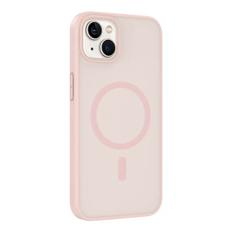 iPhone 15 Uyumlu Mat Parmak İzi Yapmayan Magsafeli Transparan Pembe Babet Kapak