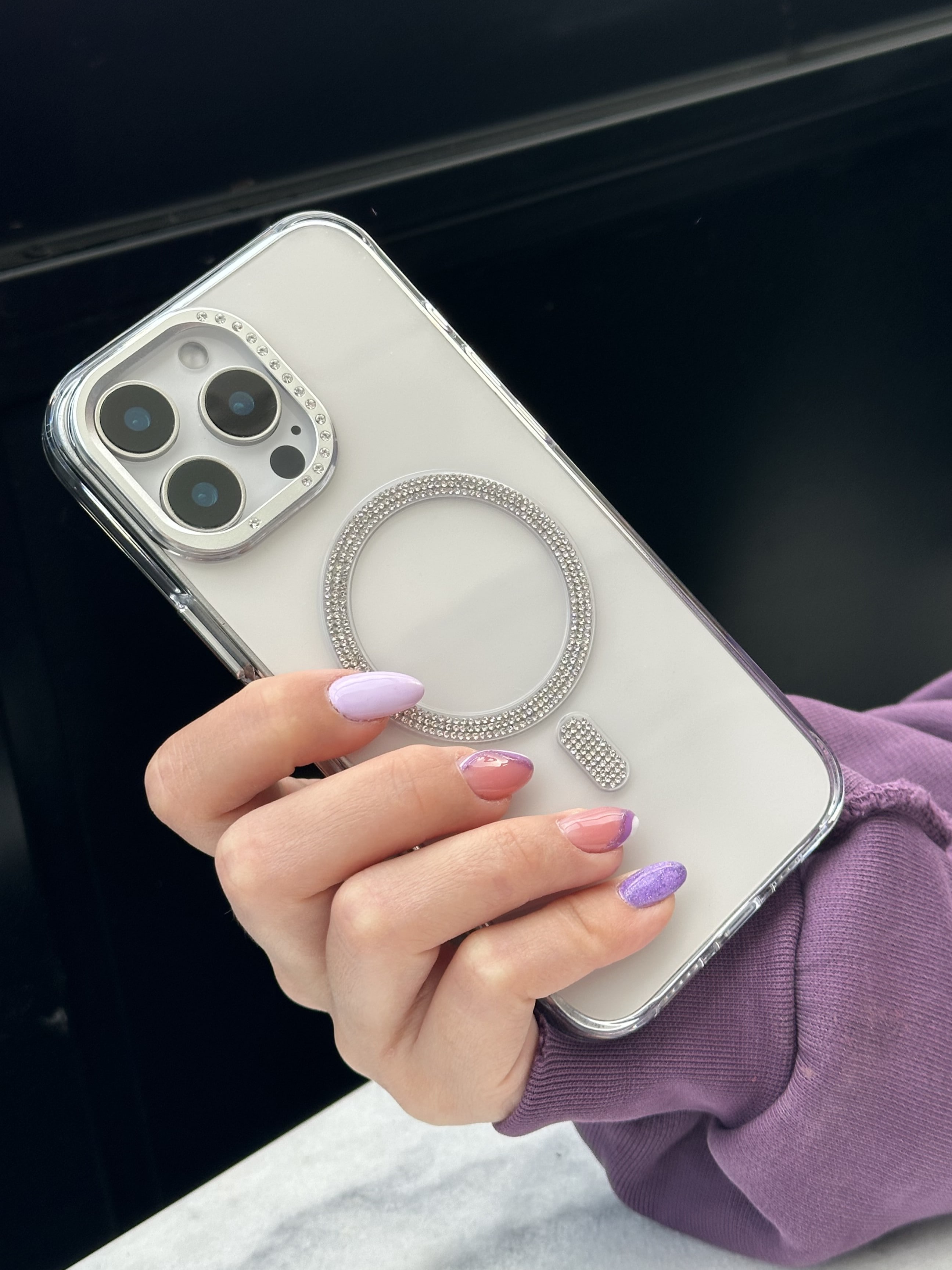 iPhone 16 Pro Max Uyumlu Sararmaz Sert Mika MagSafe Pırlanta Taşlı Şeffaf Kılıf iPhone 16 Pro Max Uyumlu Sararmaz Sert Mika MagSafe Pırlanta Taşlı Şeffaf Kılıf