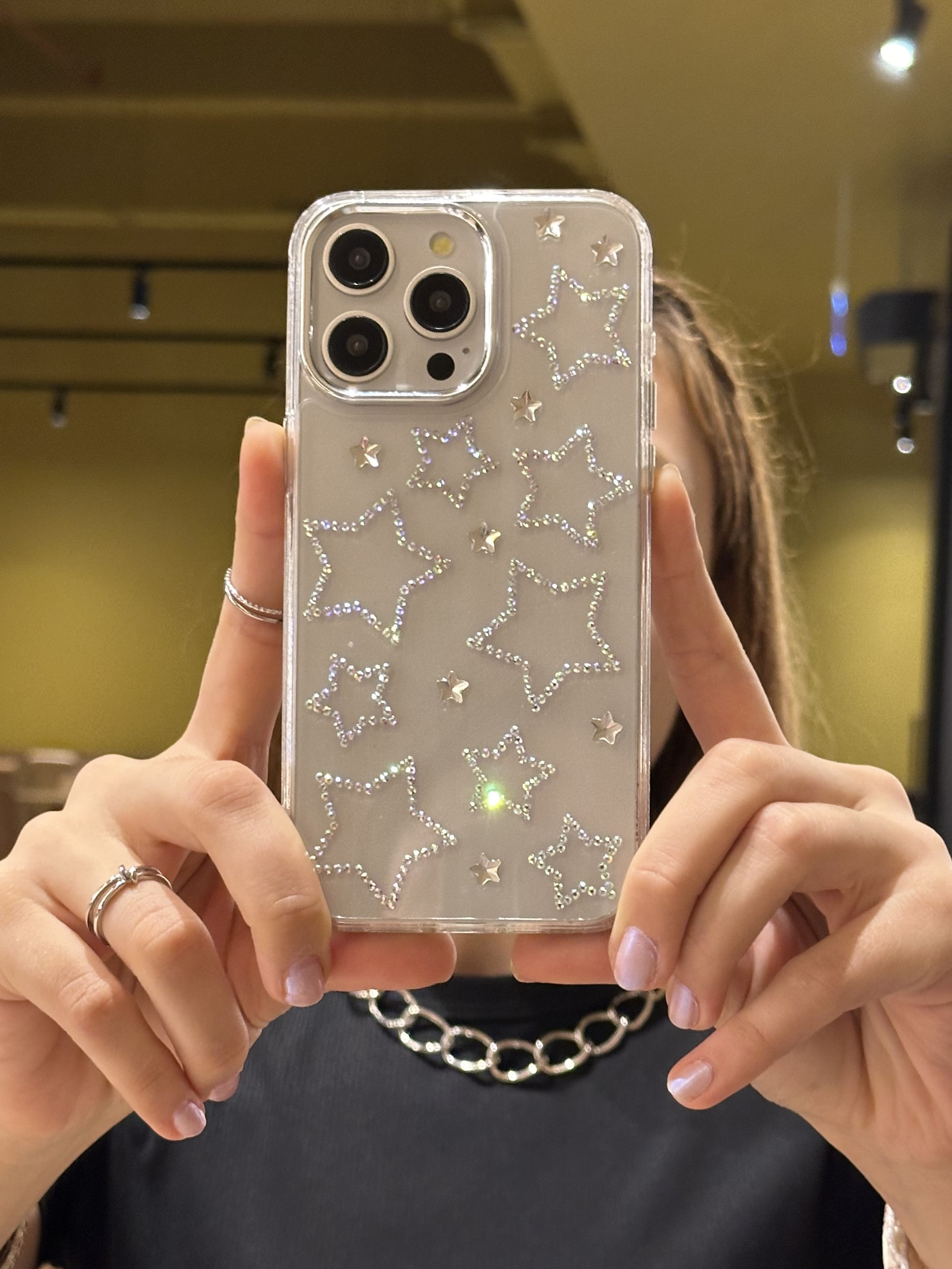 iPhone 16 Pro Uyumlu Hologram Yıldızlı Şeffaf Kılıf iPhone 16 Pro Uyumlu Hologram Yıldızlı Şeffaf Kılıf