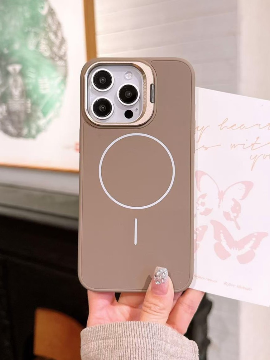 iPhone 16 Pro Uyumlu İnce MagSafe Çizgili Metal Kamera Çerçeve Standlı Çöl Titanyum Kılıf iPhone 16 Pro Uyumlu İnce MagSafe Çizgili Metal Kamera Çerçeve Standlı Çöl Titanyum Kılıf