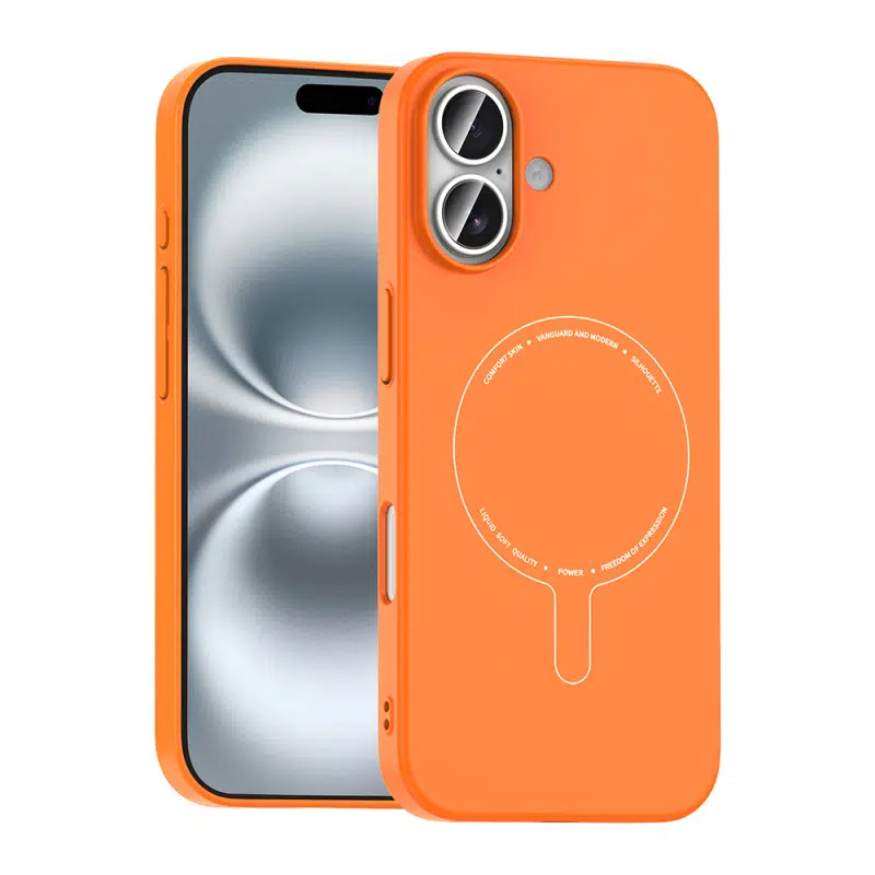 iPhone 16 Uyumlu İnce PC Malzeme Magsafeli Turuncu Elio Kapak