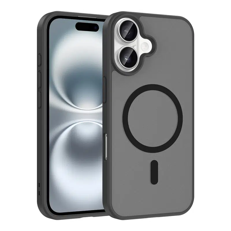 iPhone 16 Uyumlu Mat Parmak İzi Yapmayan Magsafeli Transparan Siyah Babet Kapak