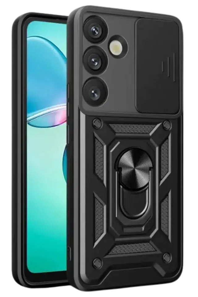 Samsung Galaxy S26 Plus Uyumlu Kamera Korumalı Ring Standlı Siyah Pars Tank Kılıf